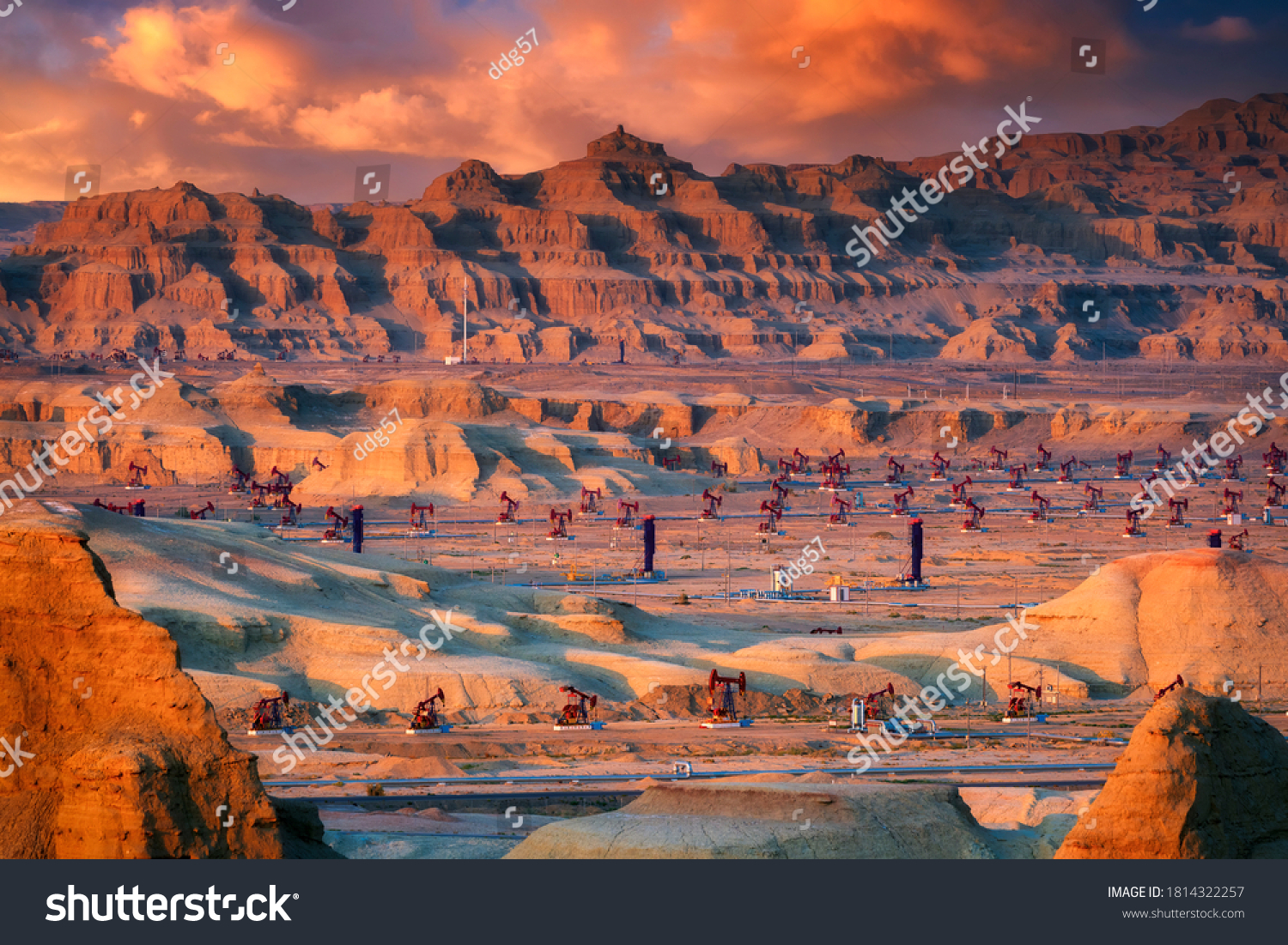 Karamay oil field at sunset time