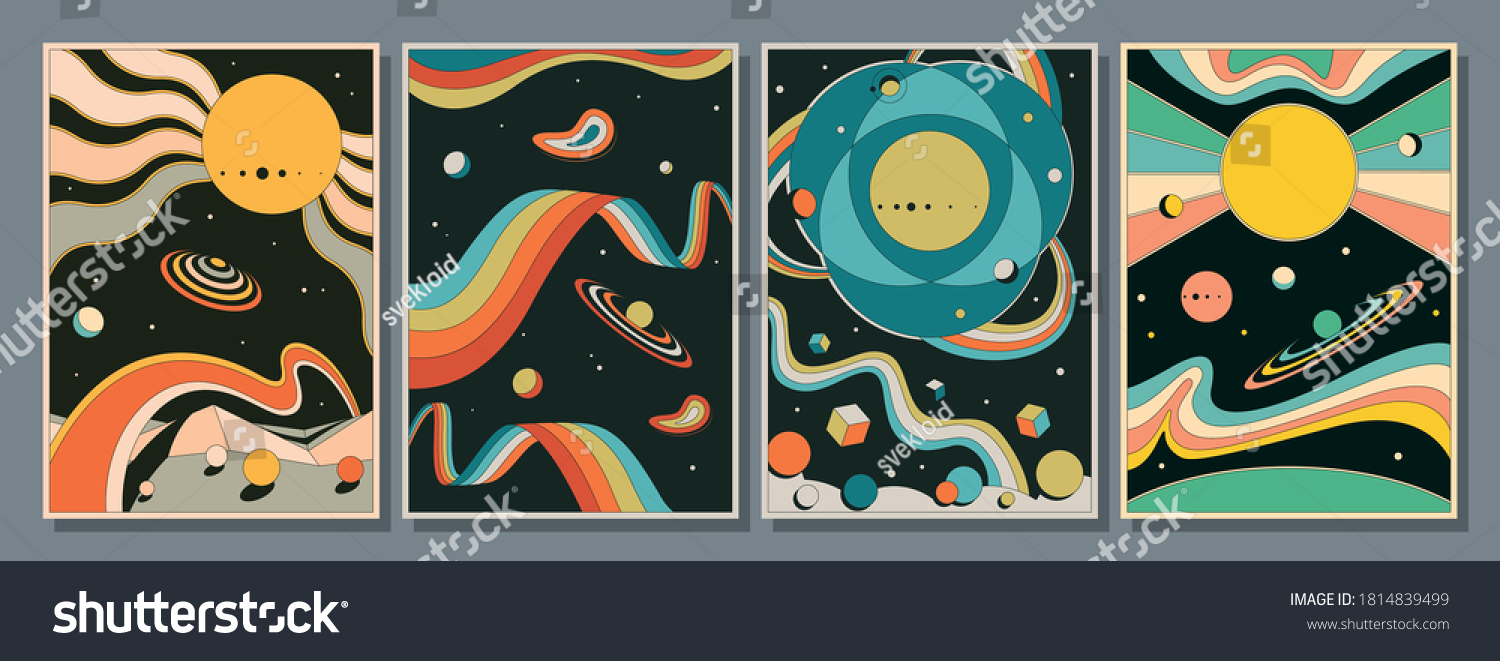Psychedelic Space 1960s Style Backgrounds  Illustrations  Covers  Posters Templates