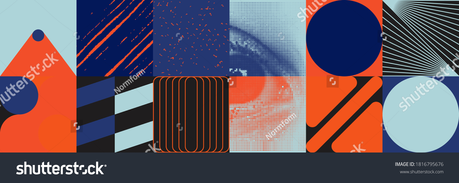 解构的后现代启发的矢量抽象符号具有大胆的几何形状 用于网络背景 海报艺术设计 杂志首页 高科技印刷 封面艺术品。