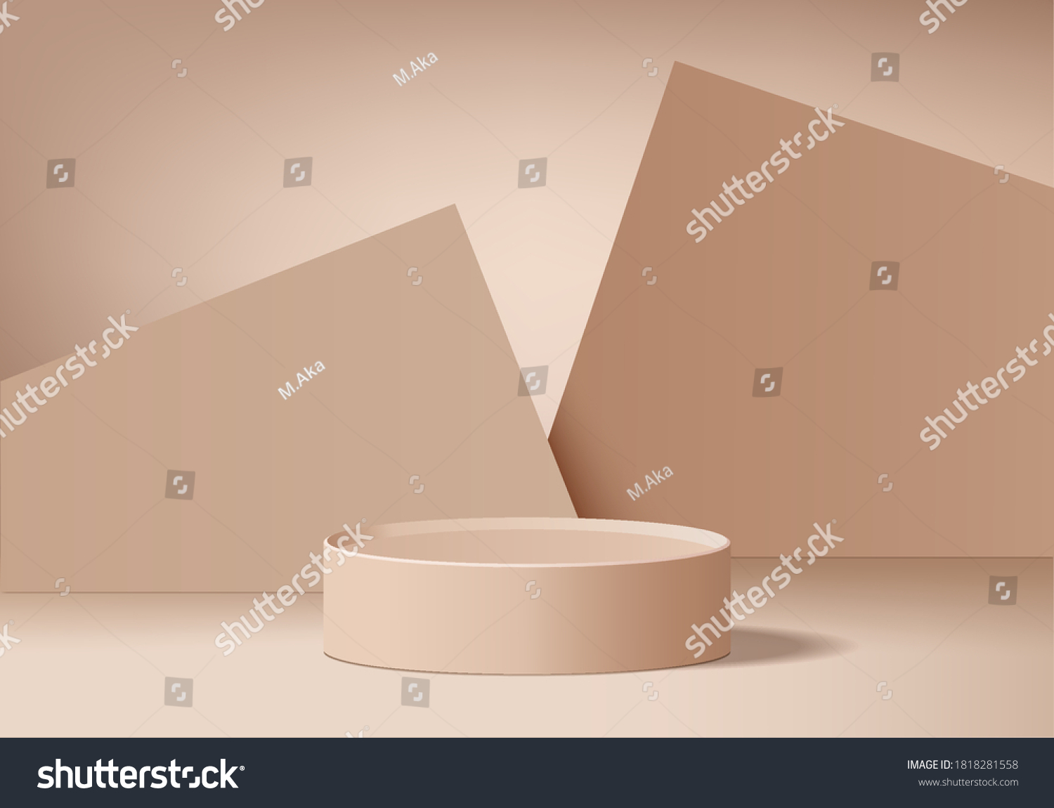 使用几何平台的圆柱抽象最小场景。夏季背景矢量3D渲染讲台。站立展示化妆品。基座现代3D Studio Brown Cream粉彩上的舞台展示
