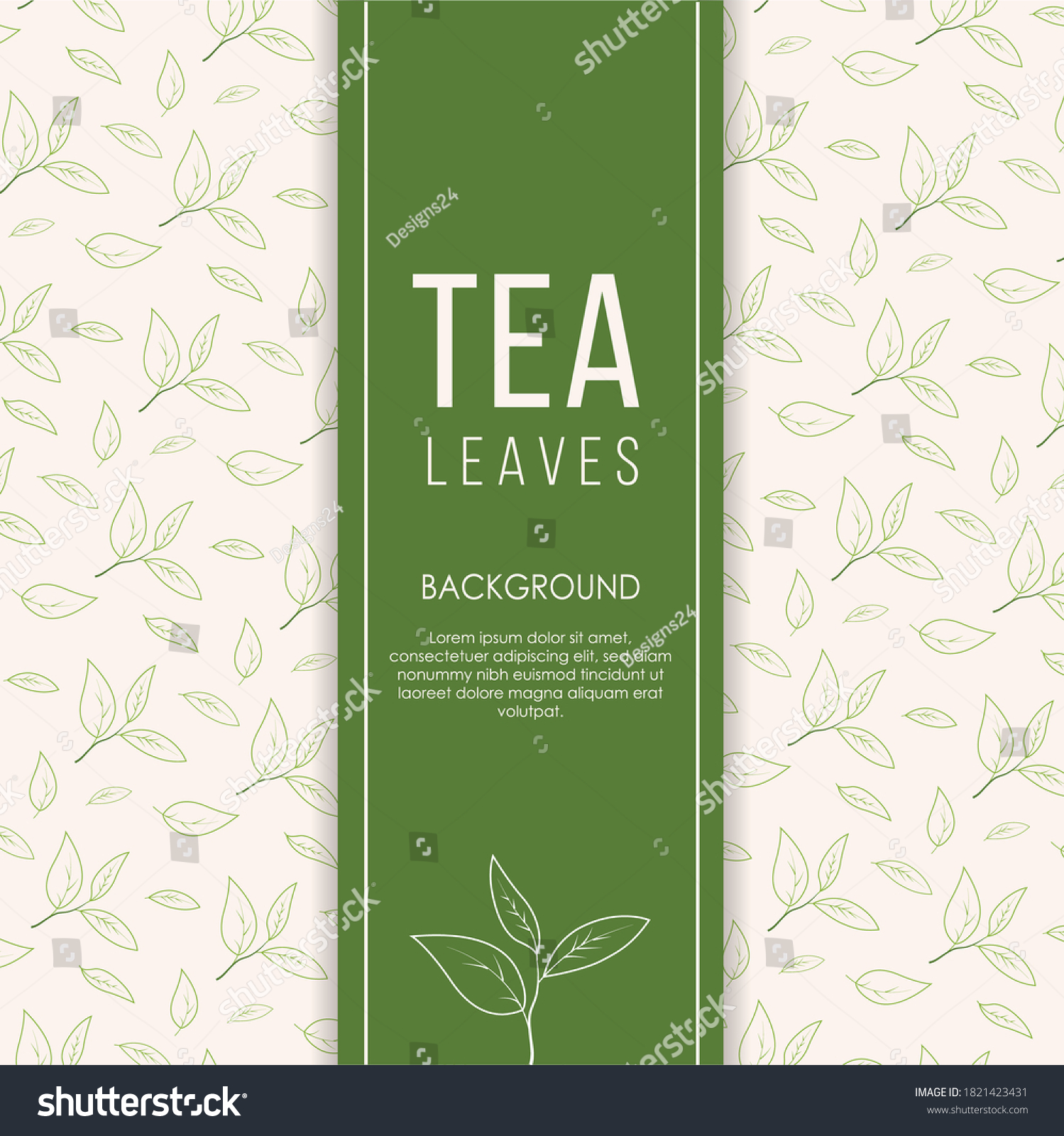 Tea leaves line art background in hand drawn style Vector. Design for packaging  drink menu  aromatherapy and tea products. With place for text.