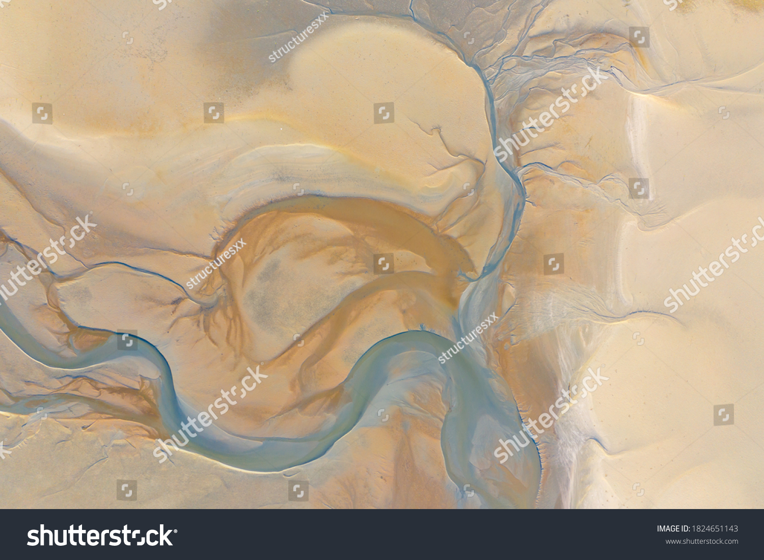 Aerial view of coast natural shape texture when low tide in Thailand