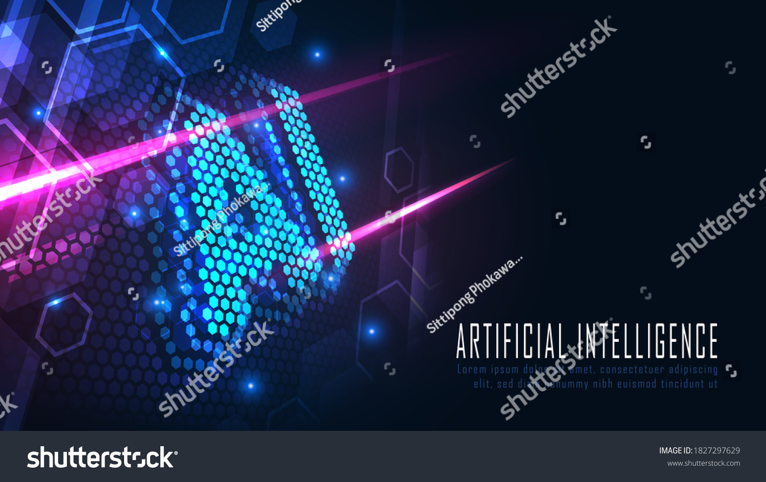 Ai hexagon text in futuristic concept suitable for future technology artwork   Responsive web banner