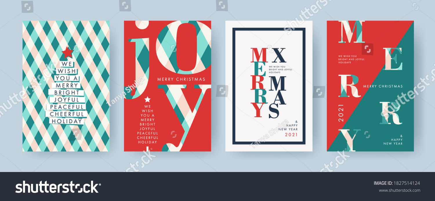 圣诞快乐和新年快乐的背景 贺卡 海报 假期封面。具有排版的设计模板 以现代极简风格的网络 社交媒体 印刷的季节愿望
