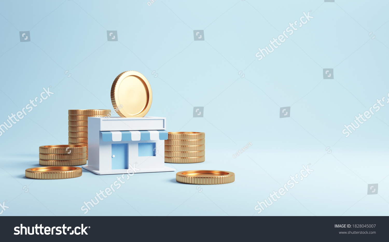 Coin in stores  Earning money with franchise business  3d render