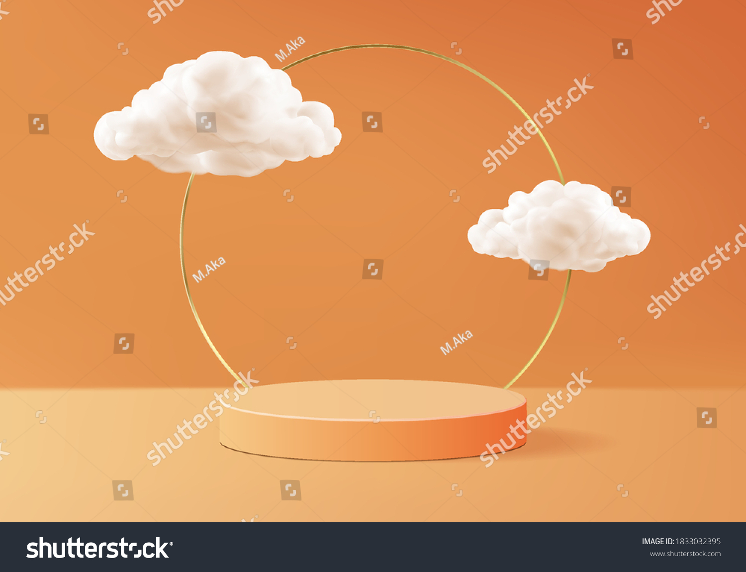 Halloween minimal scene with cloud geometric platform. background vector 3d rendering with podium. stand to show cosmetic products. Stage Showcase on pedestal modern 3d studio orange background