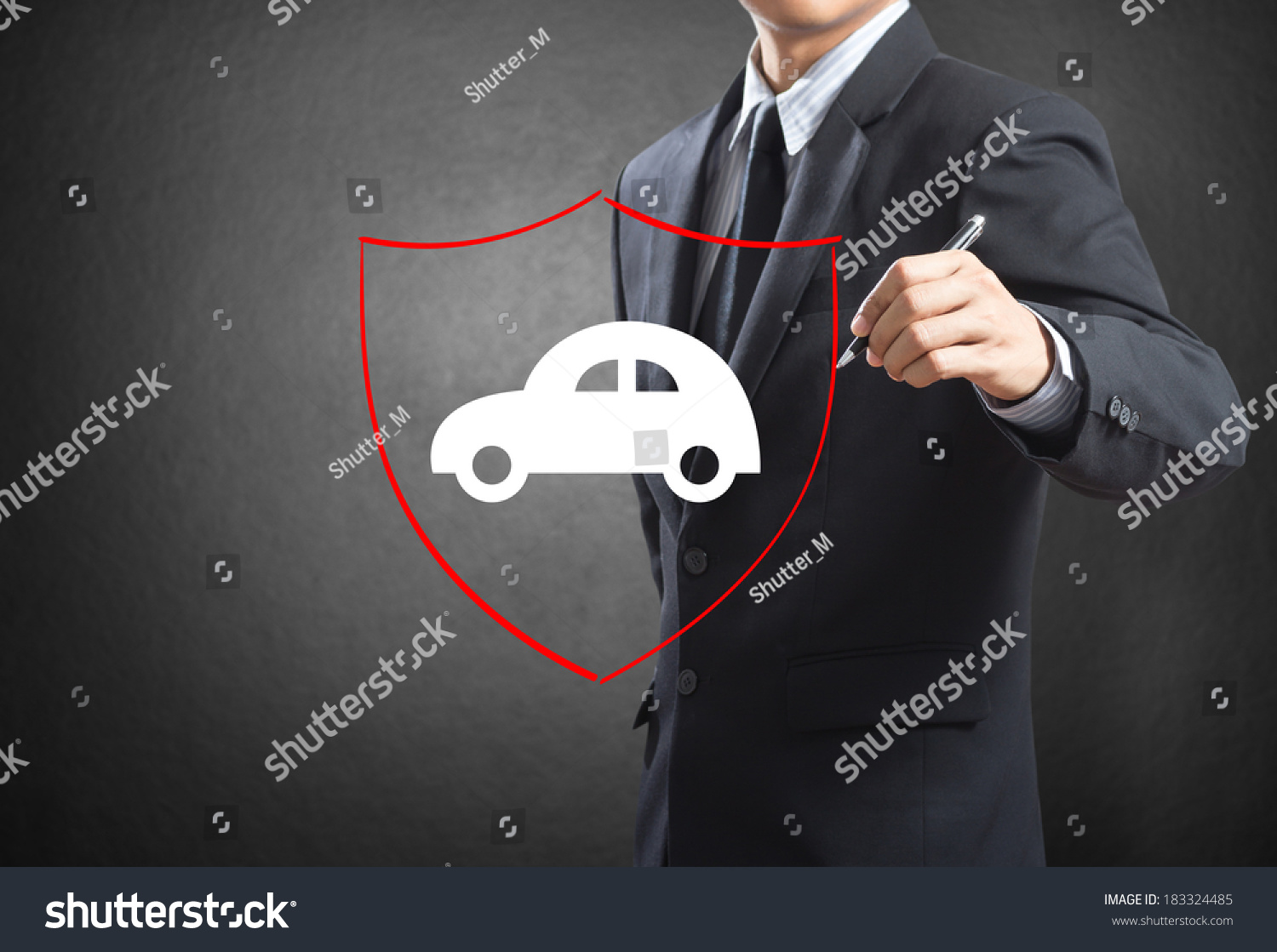 Business man drawing shield protecting auto car  insurance concept