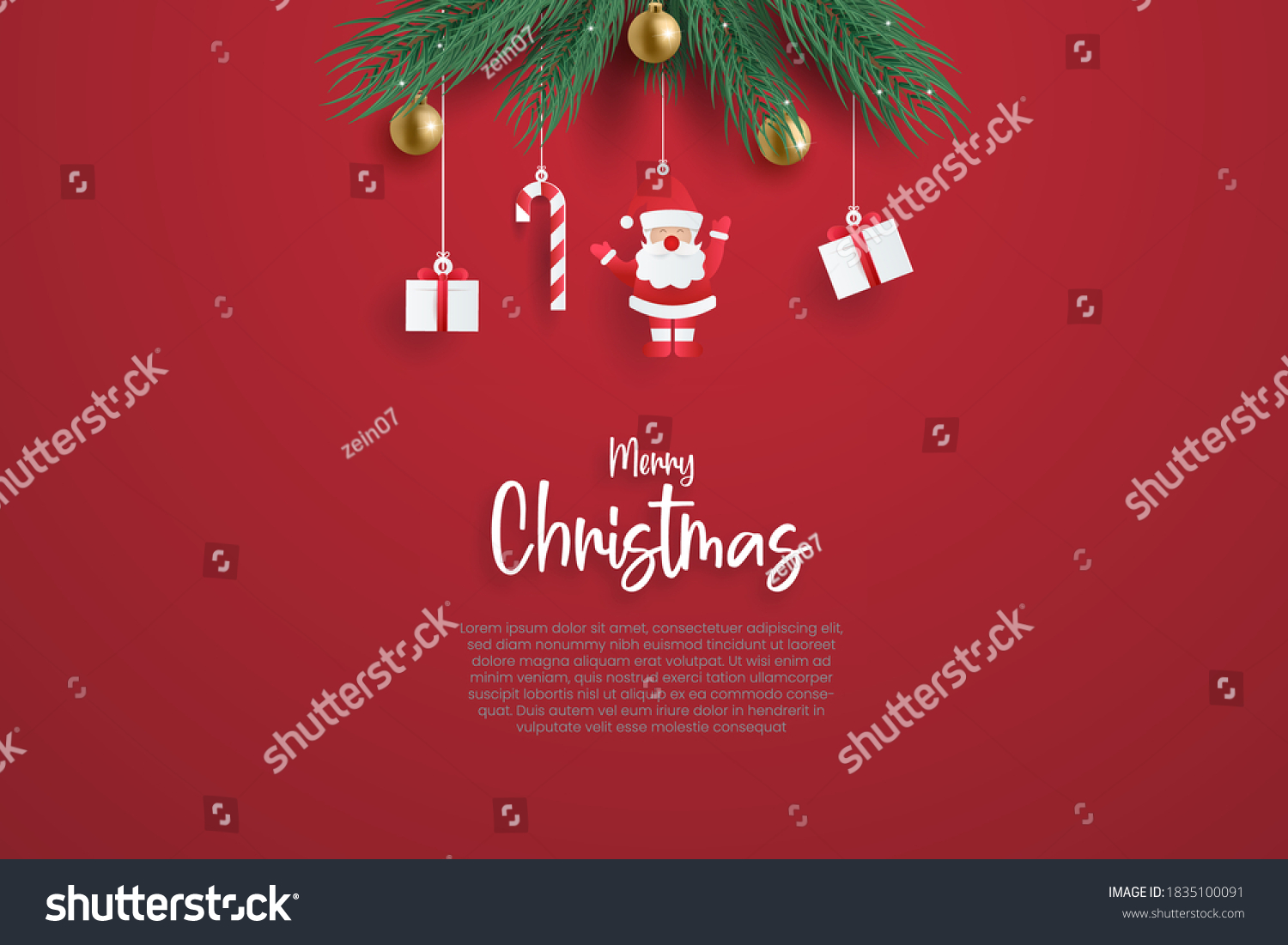 Christmas Banner Template. vector illustration with gift box hanging on a tree.