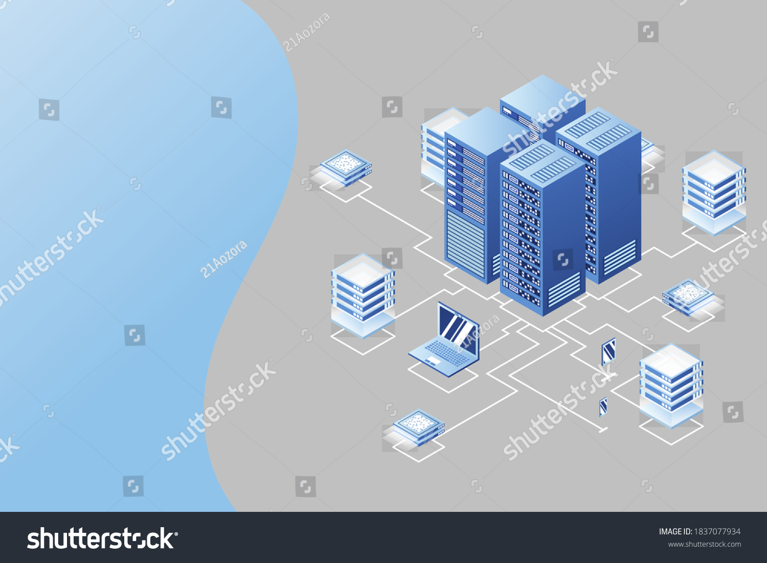 Concept of data network management .Vector isometric map with business ...