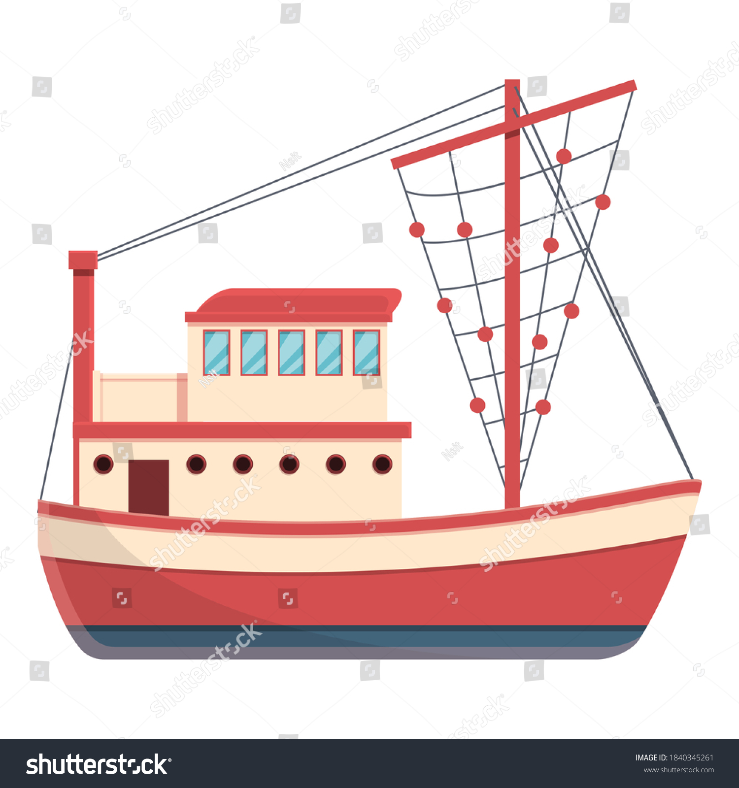 cartoon of sailing fishing boat vector icon for web design