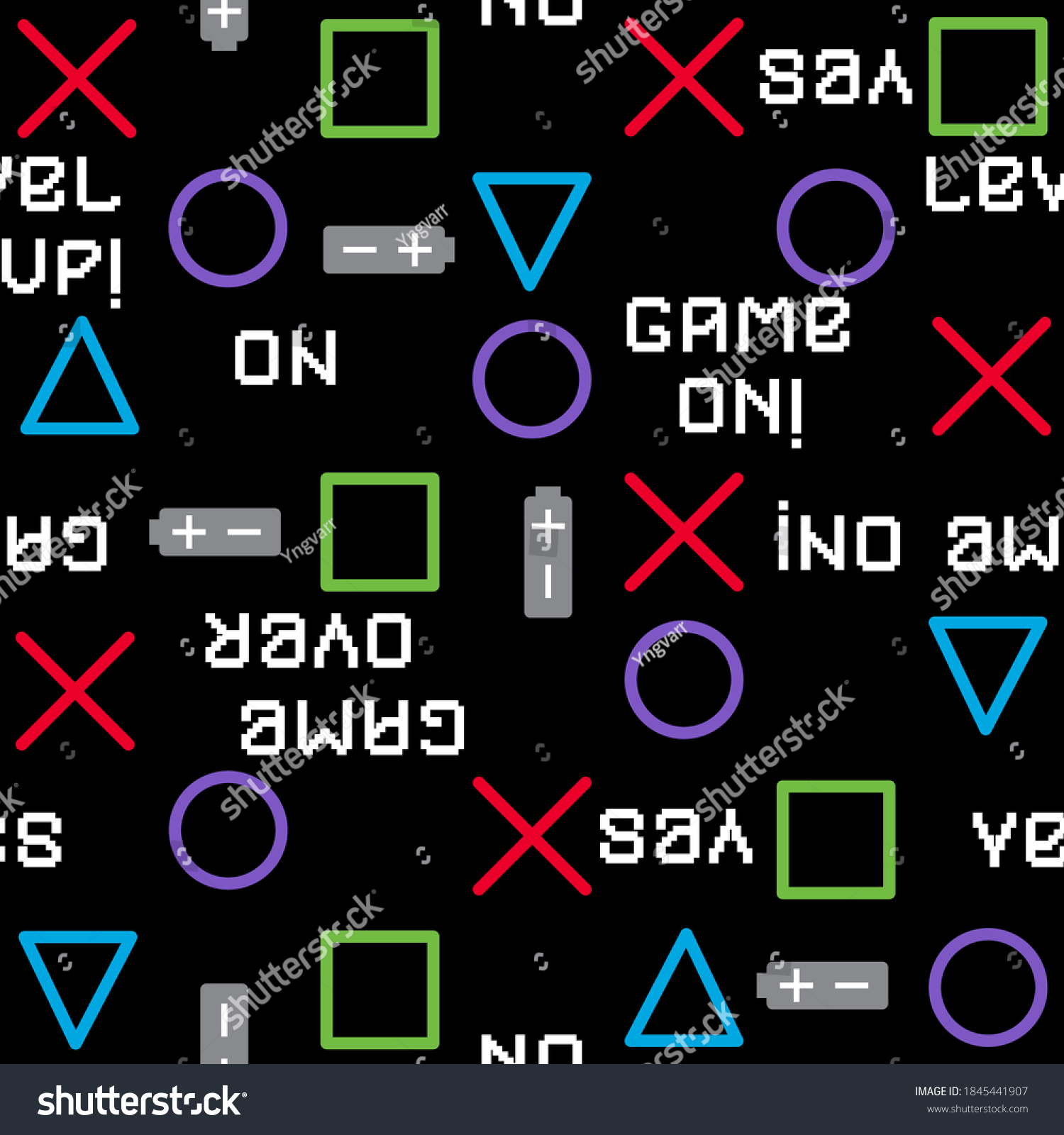 Seamless pattern with joysticks gamepad with pixels. Grunge neon ...