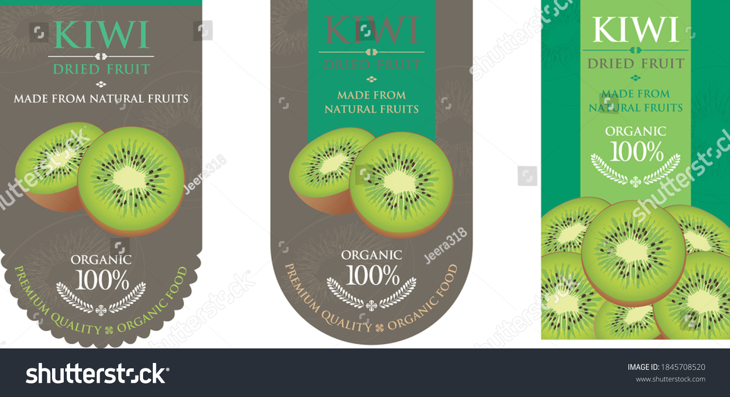 Set of vector label with kiwi dried.