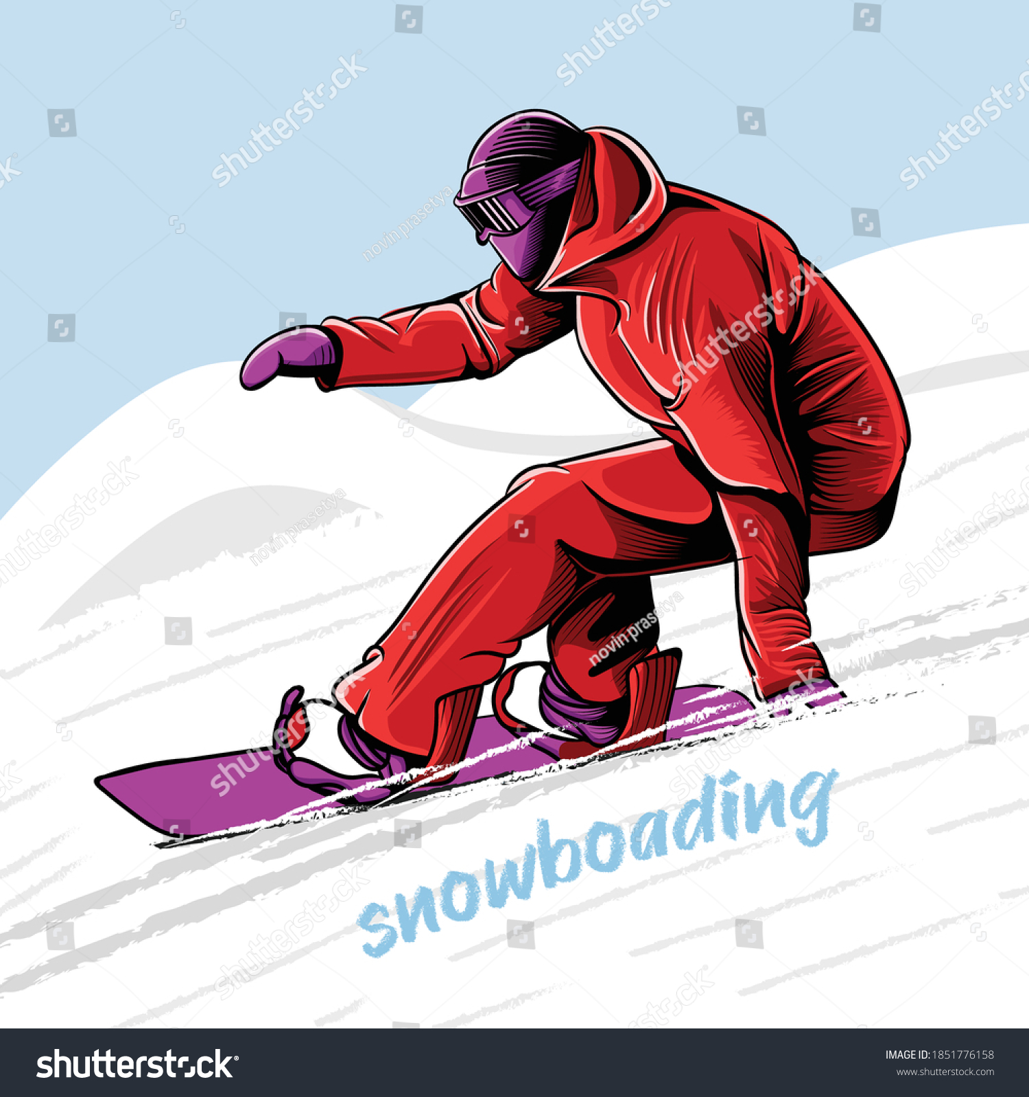 snowboarding vector illustration in handrawing line art style
