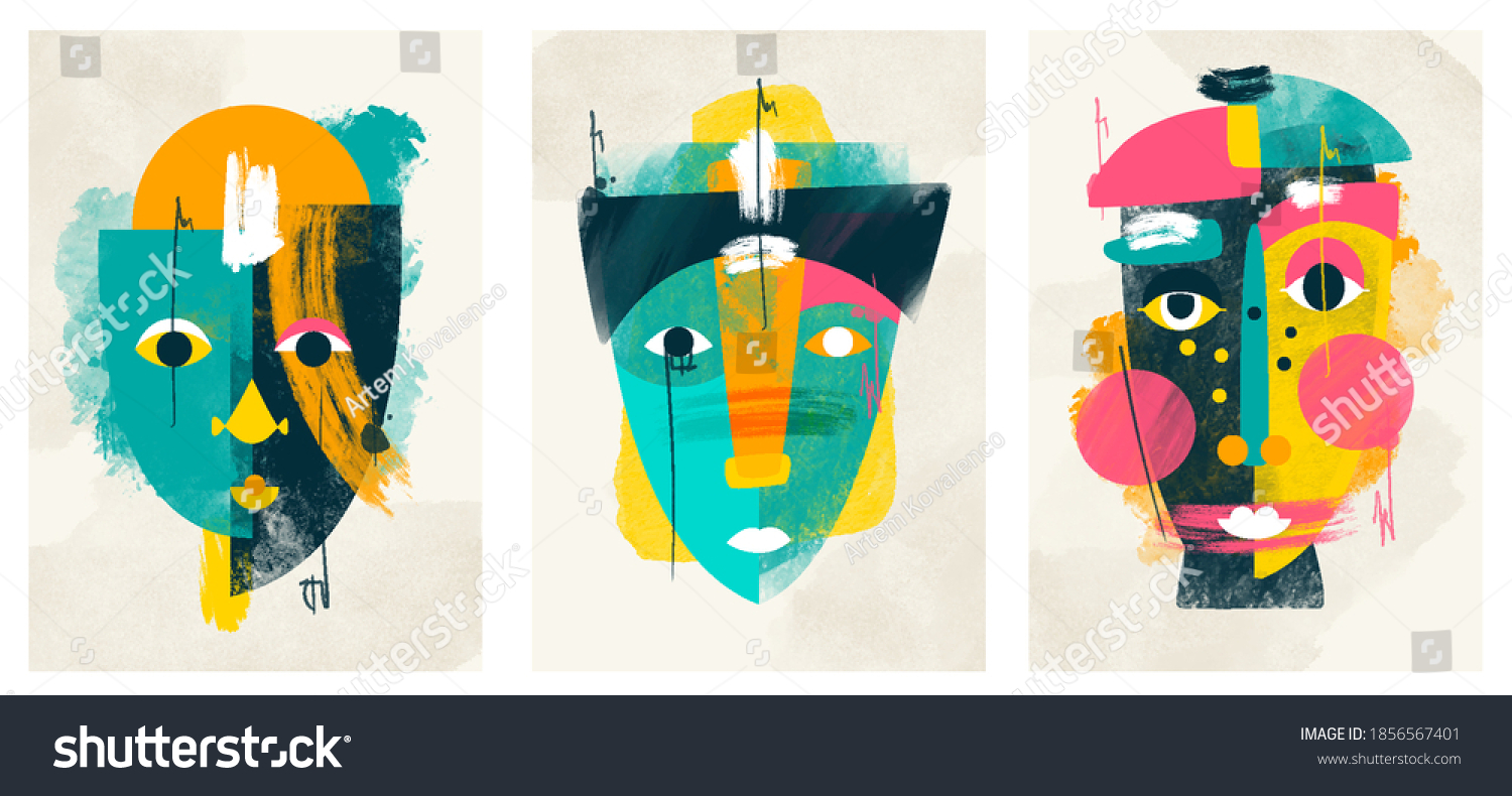 face portrait abstraction wall art illustration design vector. creative shapes design graphics with textured geometric shapes. abstract geometric face minimalism. girl or woman silhouette cubism. 