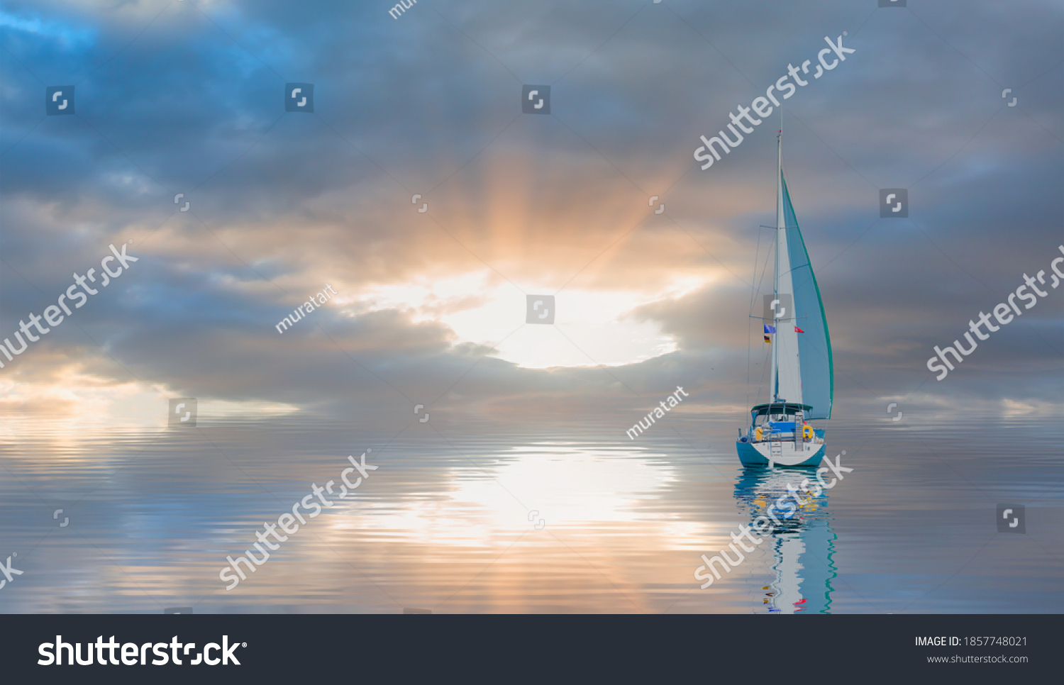 Sailing Yacht from sail regatta on mediterranean sea at sunset - Sailing luxury yacht with white sails in the Sea.