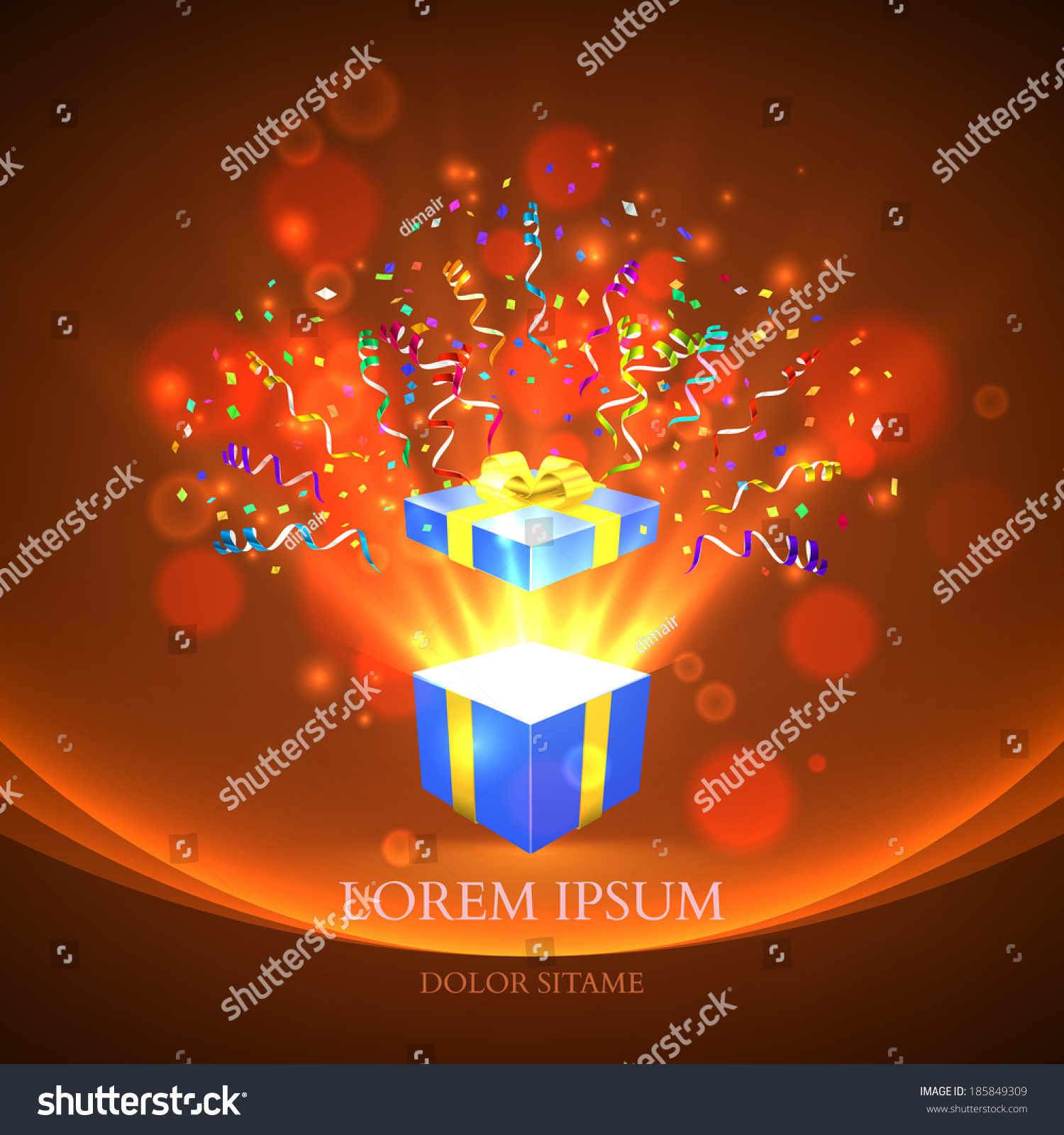 Open gift with fireworks from confetti vector background