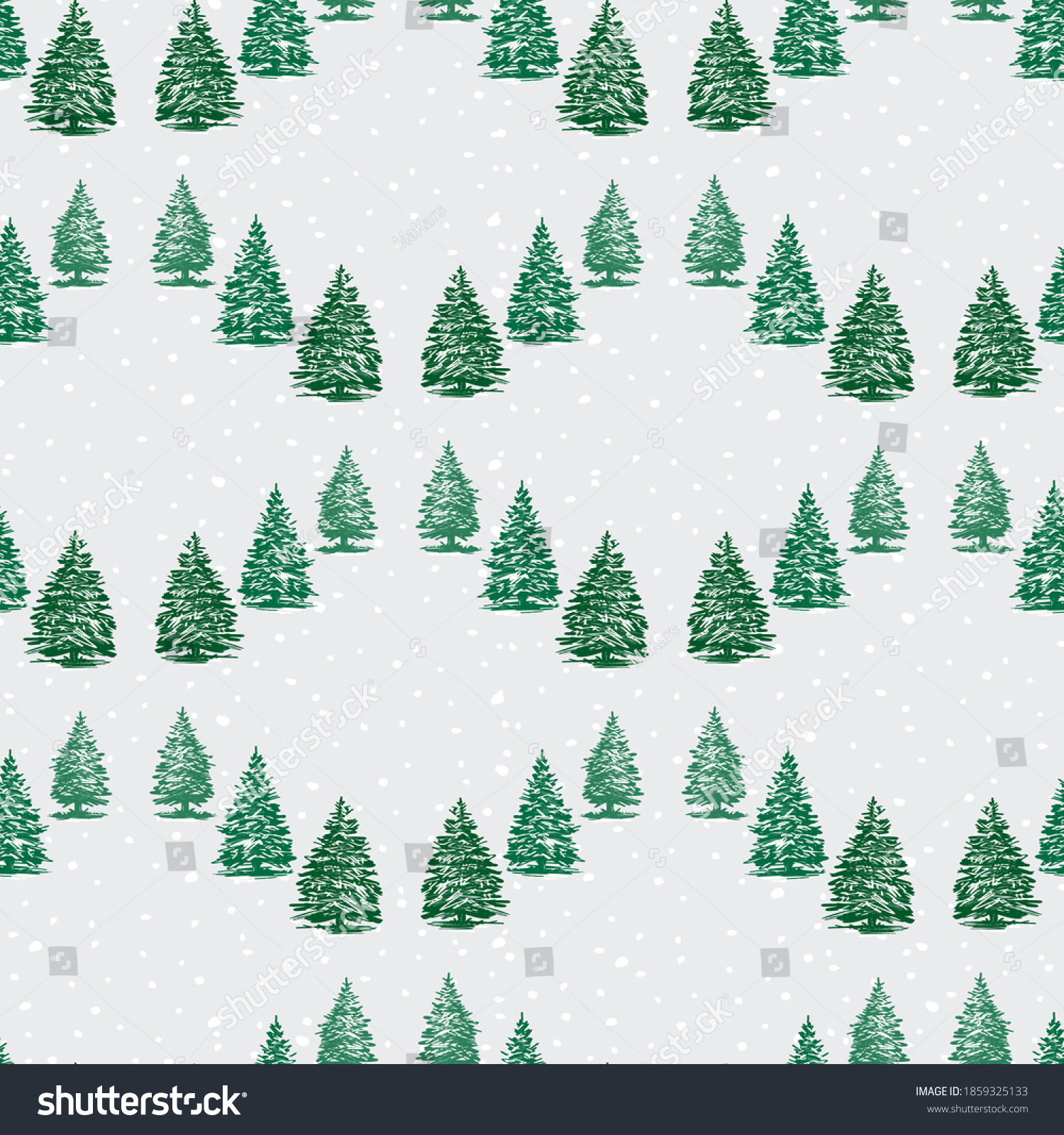 Seamless background of drawn christmas trees