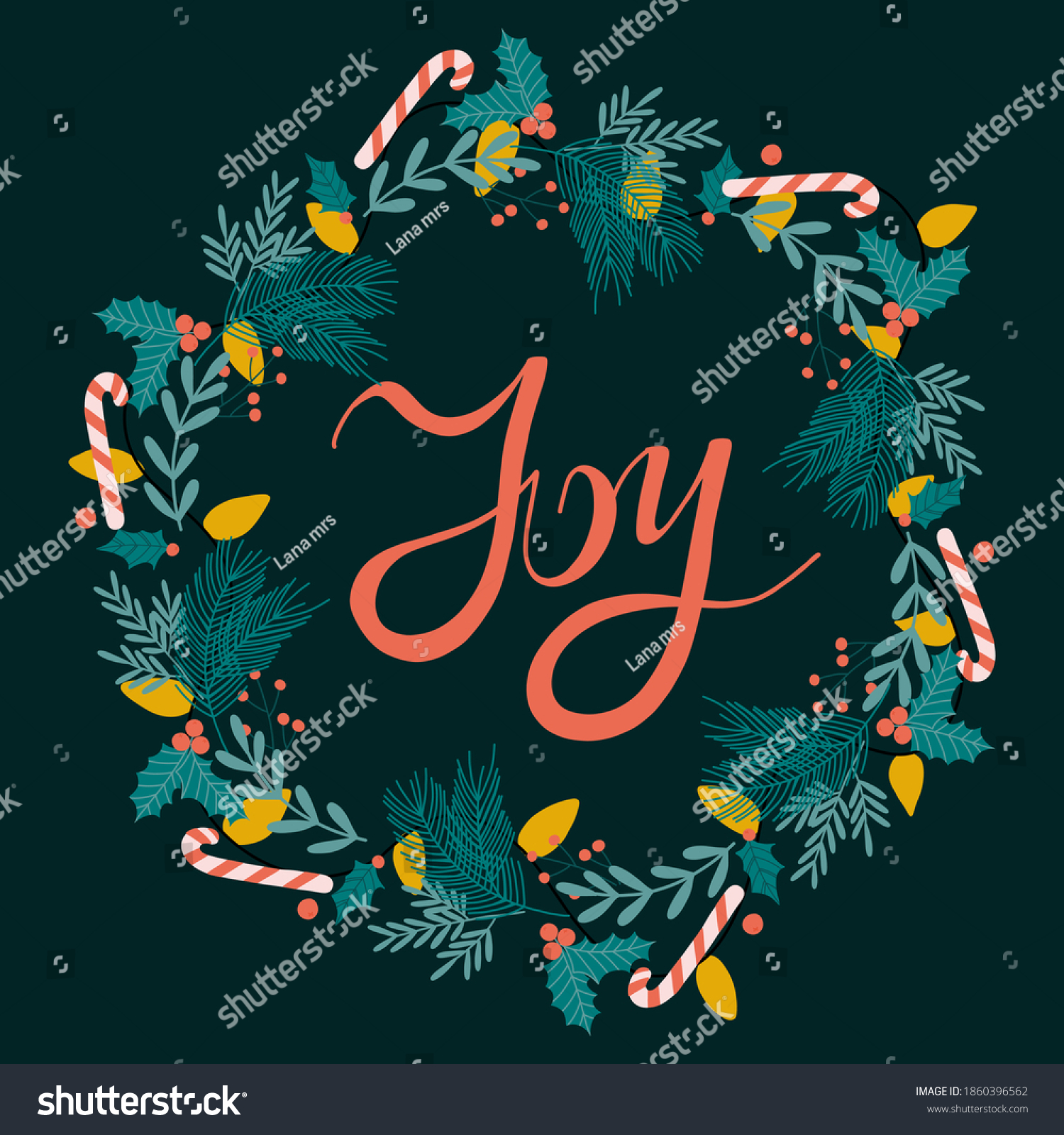 Christmas wreath with Poinsettia and pine tree. Holiday frame._站酷海洛_正版 ...