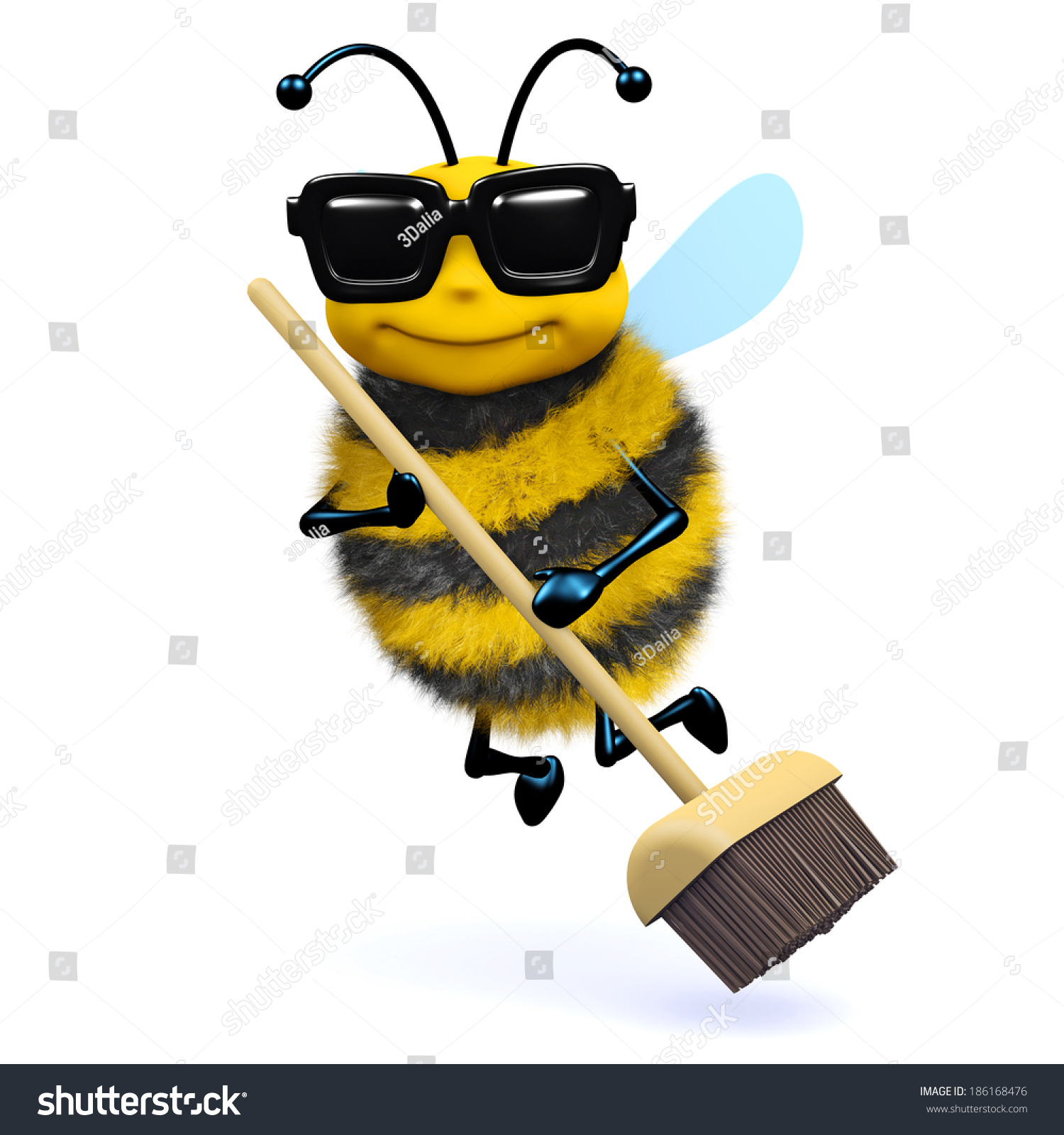 3d render of a bee with a broom