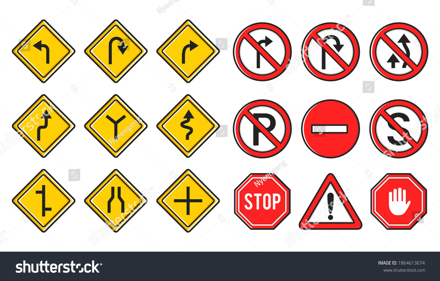setofyellowandredtrafficsignboardsymbol