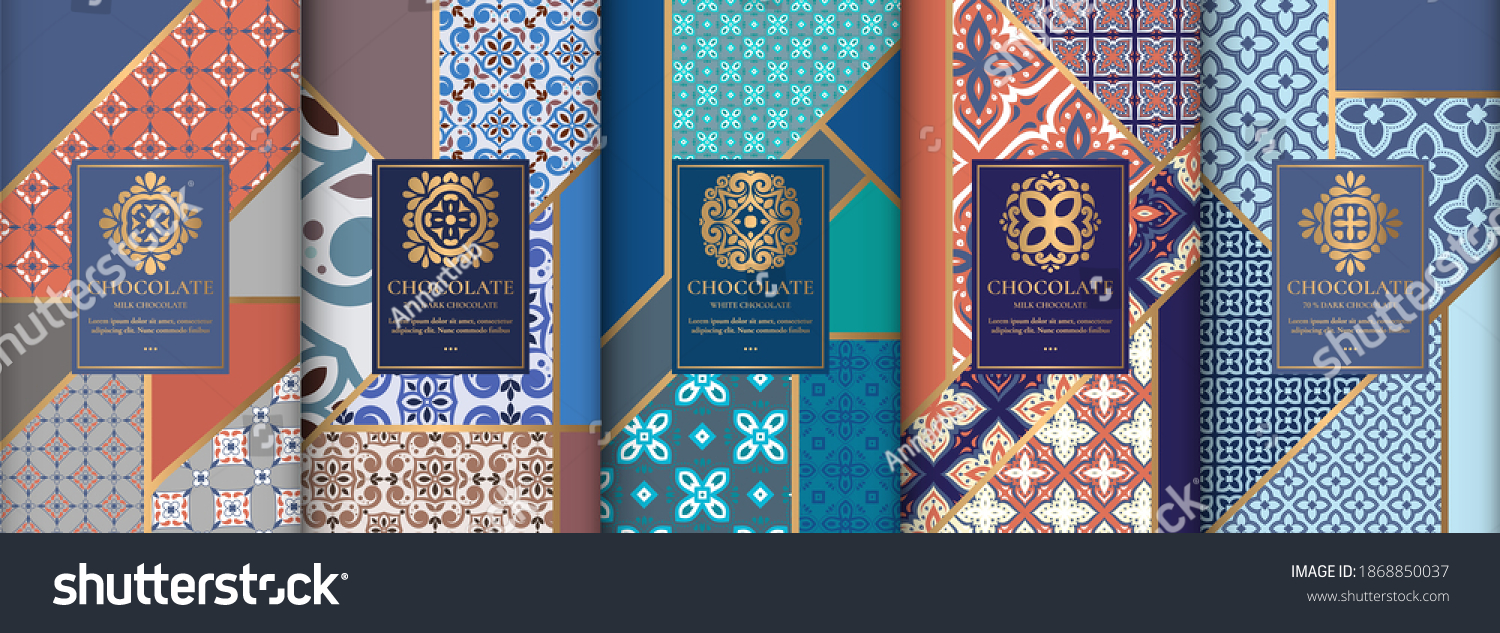 Colorful packaging design of chocolate bars. Vintage vector ornament template. Elegant  classic elements. Great for food  drink and other package types. Can be used for background and wallpaper.