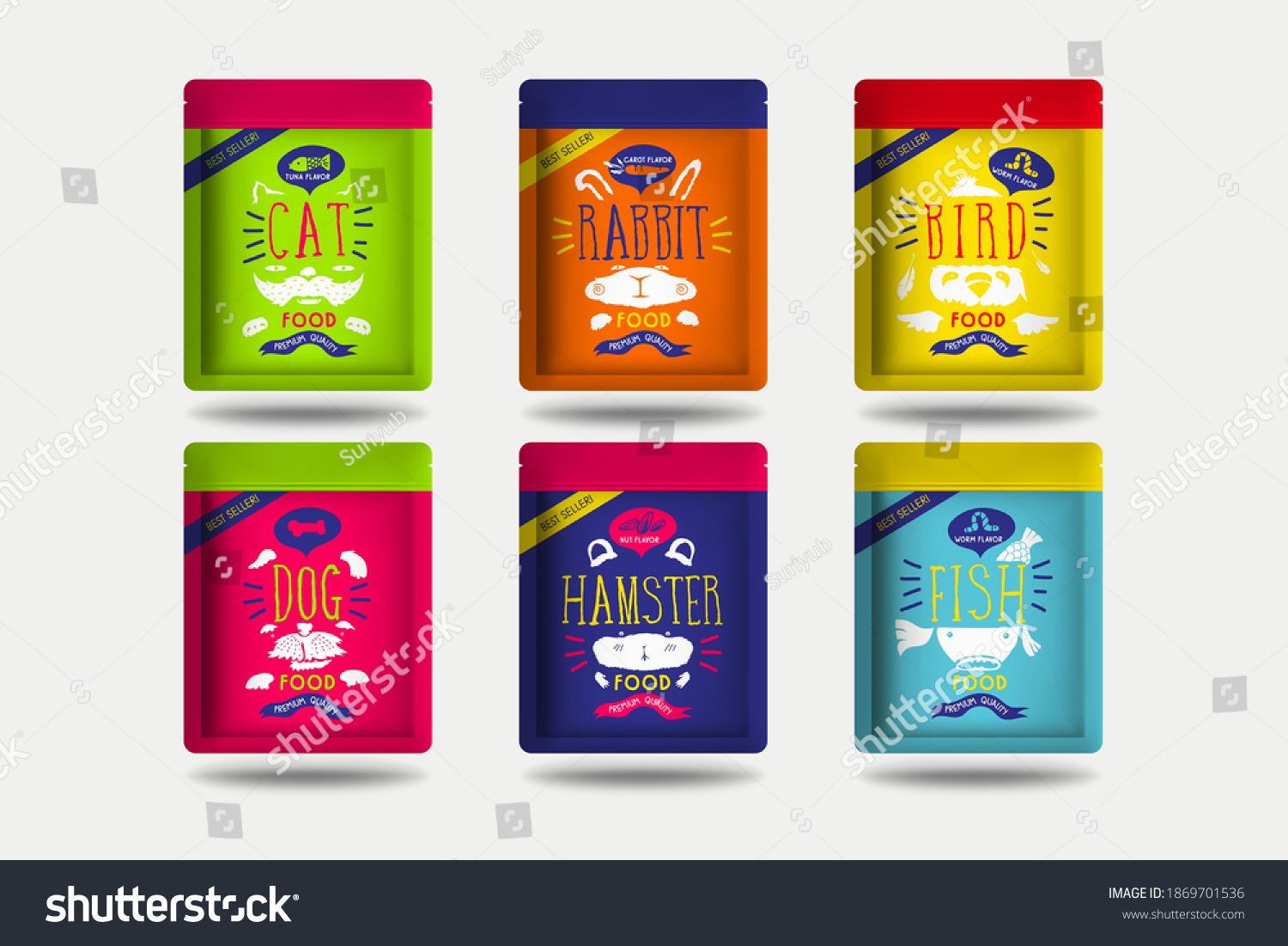 Pet Food Ziplock Pouch brand concept isolated on light gray background. Packaging vector