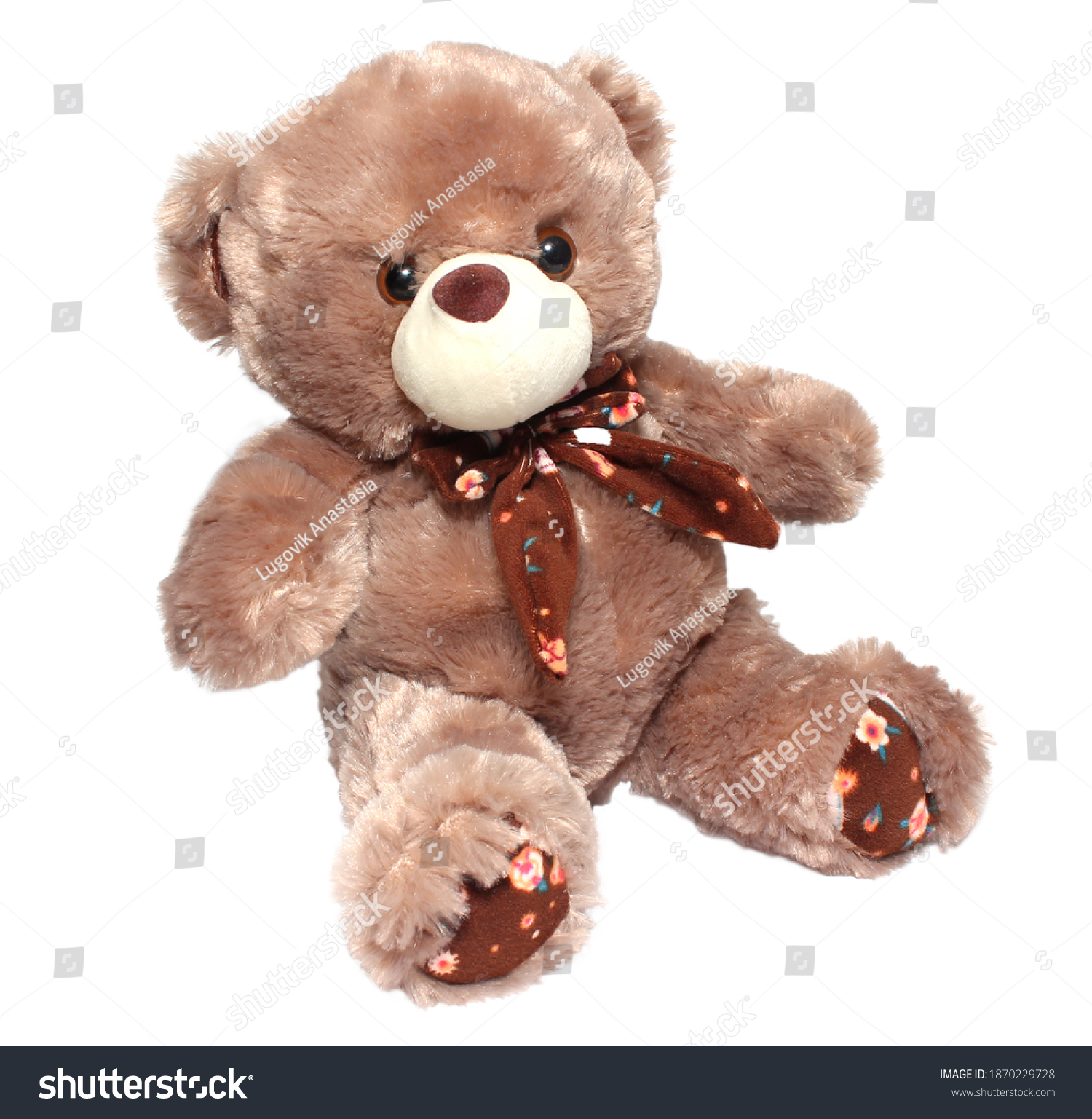 brown toy plush teddy bear isolated on white background