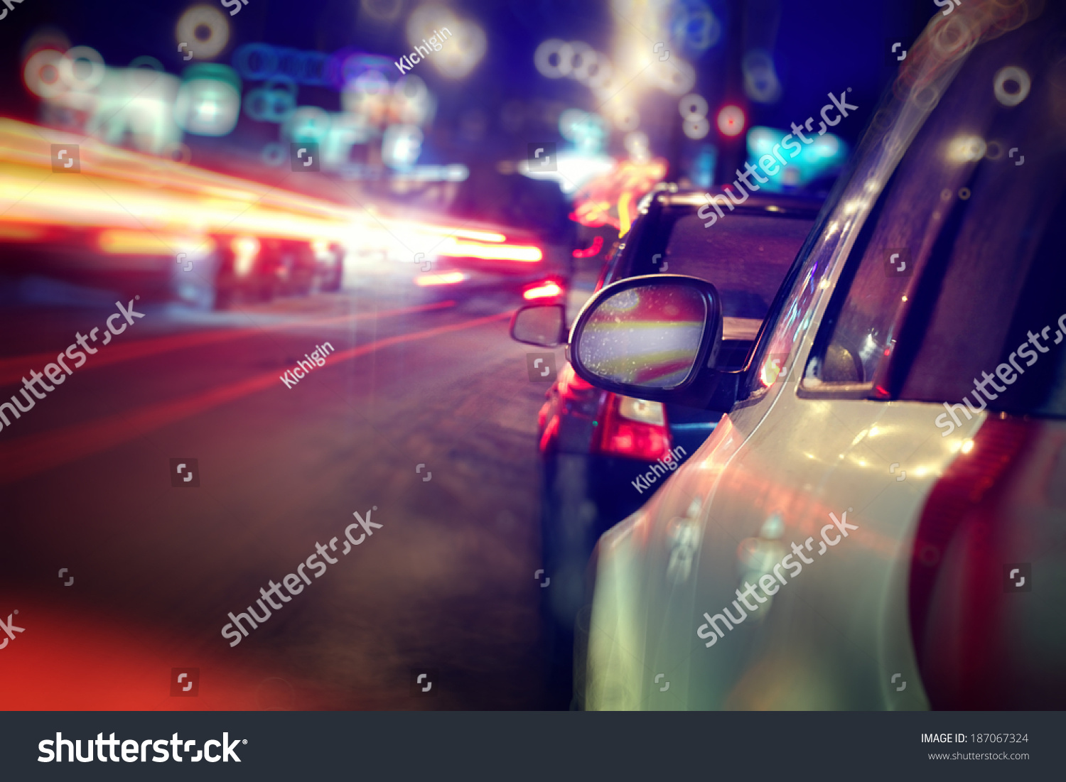 city car traffic jams night lights