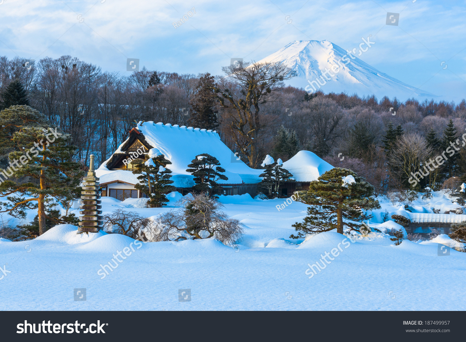 Oshino Village and Mount Fuji after the heavy snow storms in the past 120 years in 20 February 2014