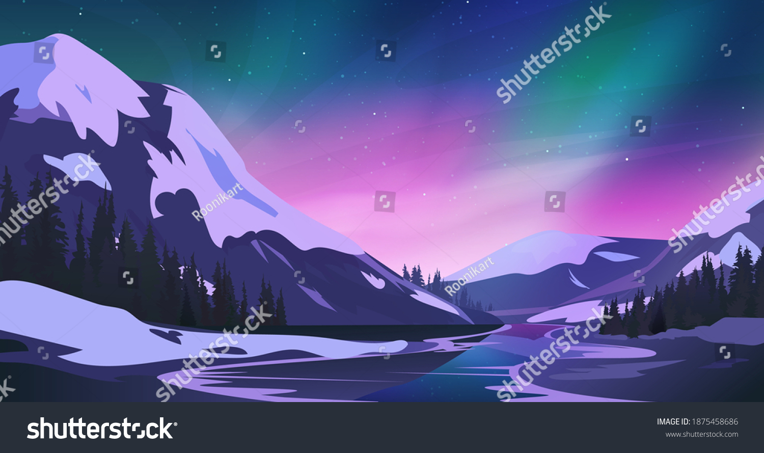 Northern lights against the mountains landscape.