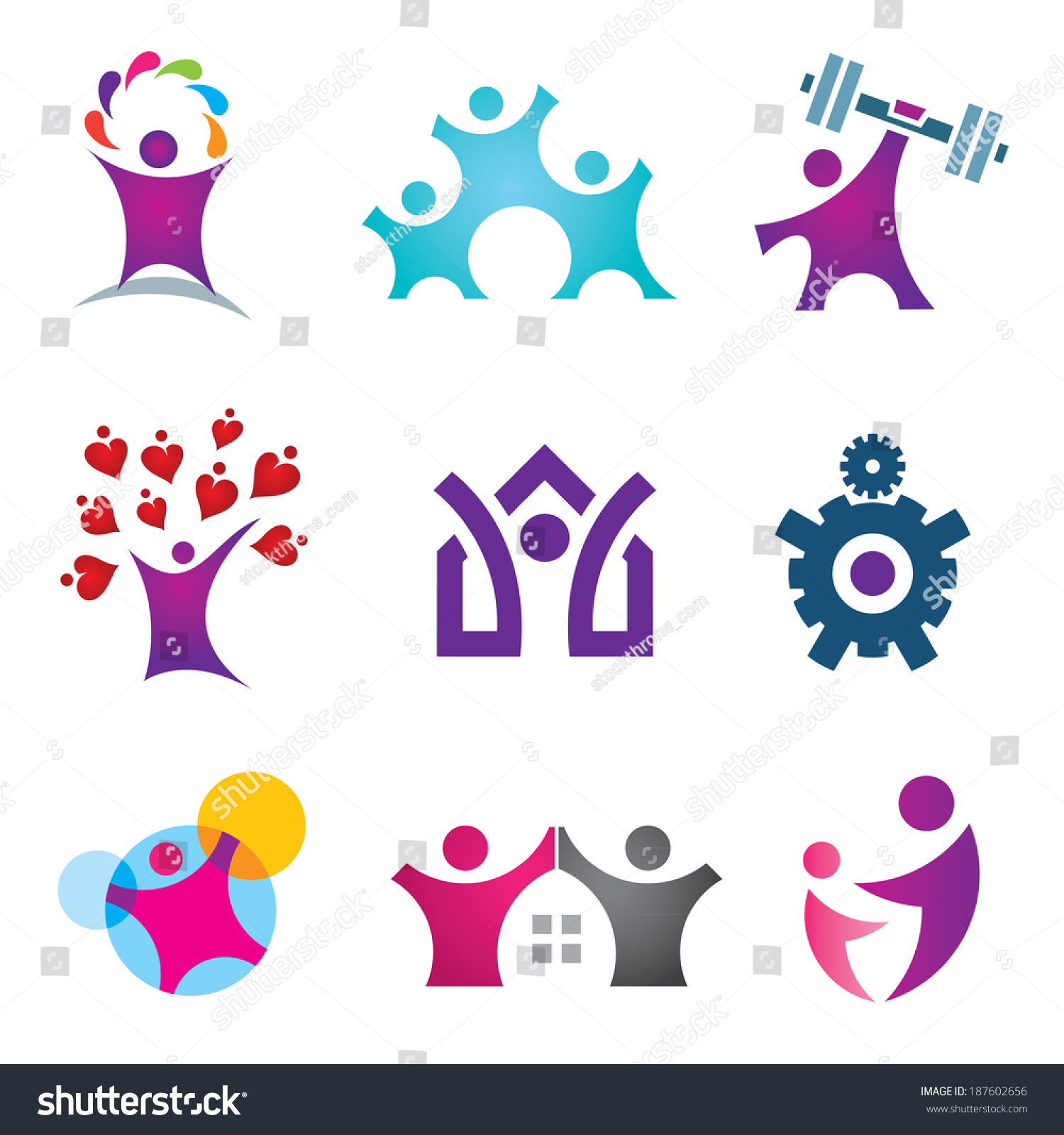 Living the great life happy social people logo icon set
