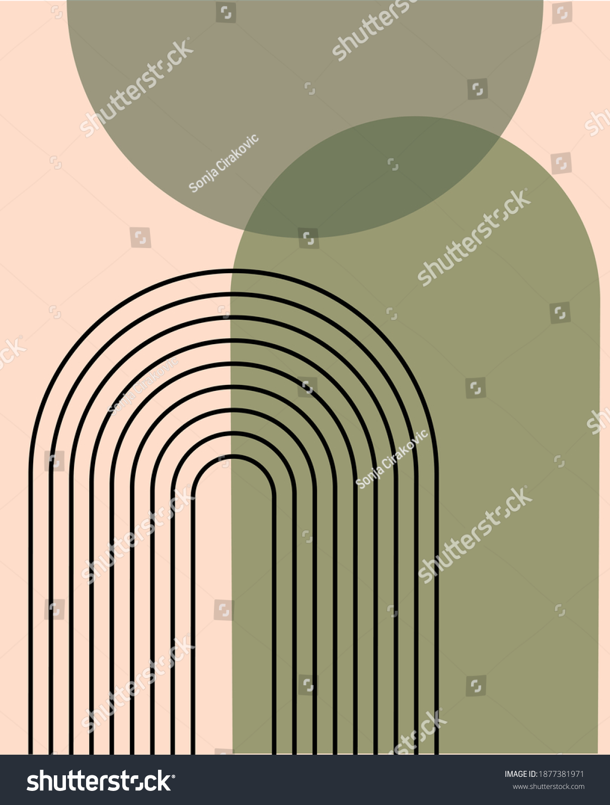 Mid Century Modern Abstract Arch Design  Neutral Geometric Wall Art element  Vector Illustration