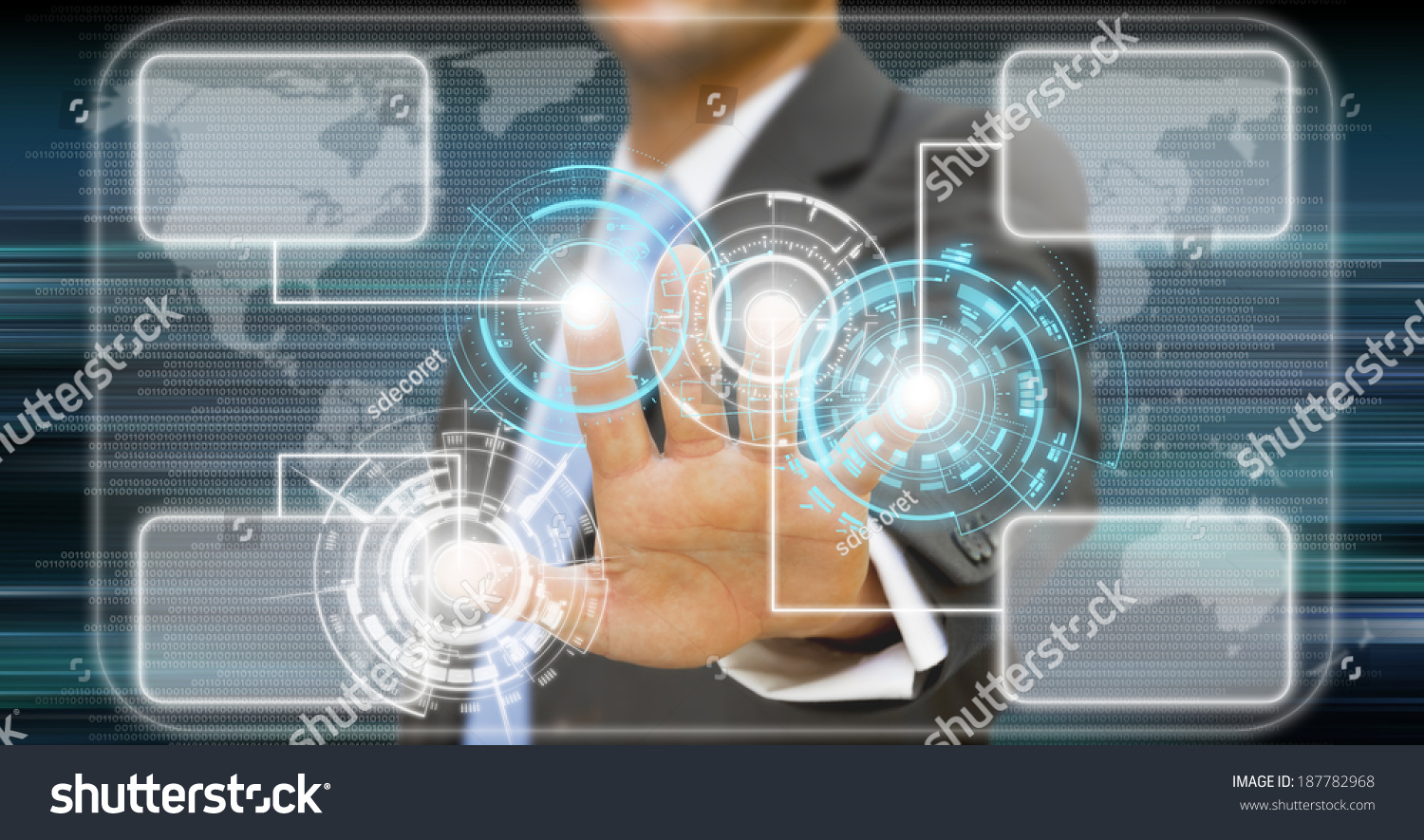 Businessman using tactile interface with his fingers