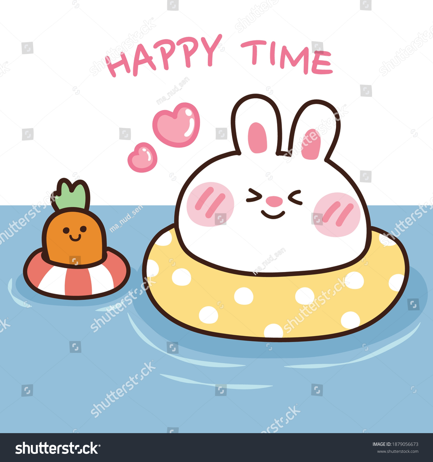 Cute rabbit face in swimming ring with carrot.Summer concept.Animals ...