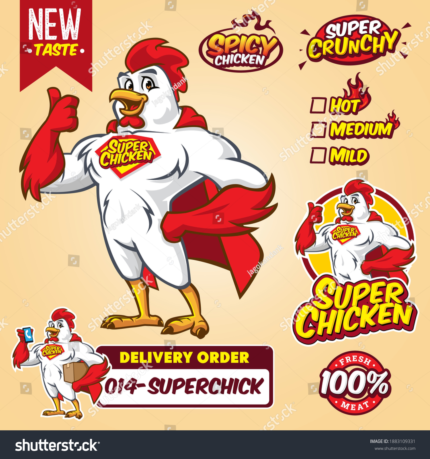 Cartoon super hero chicken mascot logo template