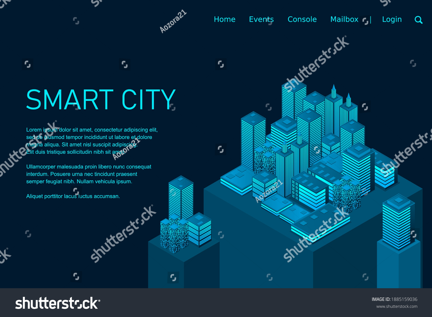 Isometric futuristic town with skyscrapers. Smart city technology for business and life. Intelligent buildings. Business center with skyscrapers. Smart city isometric illustration