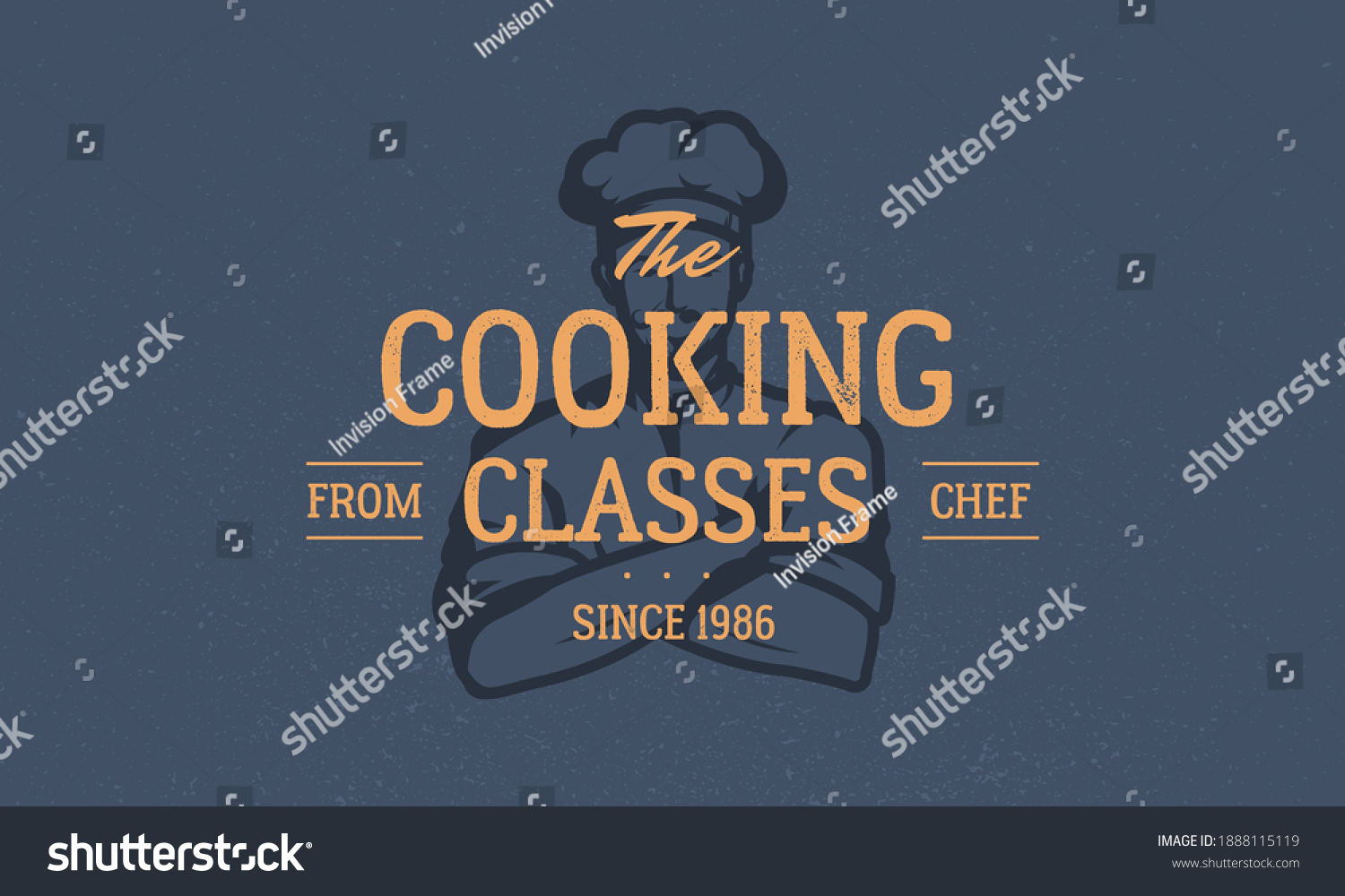 Cooking Classes logo. Vintage cooking logo with chef's silhouette on background. Trendy hipster design. Cooking Class  food studio  chef courses. Vector illustration