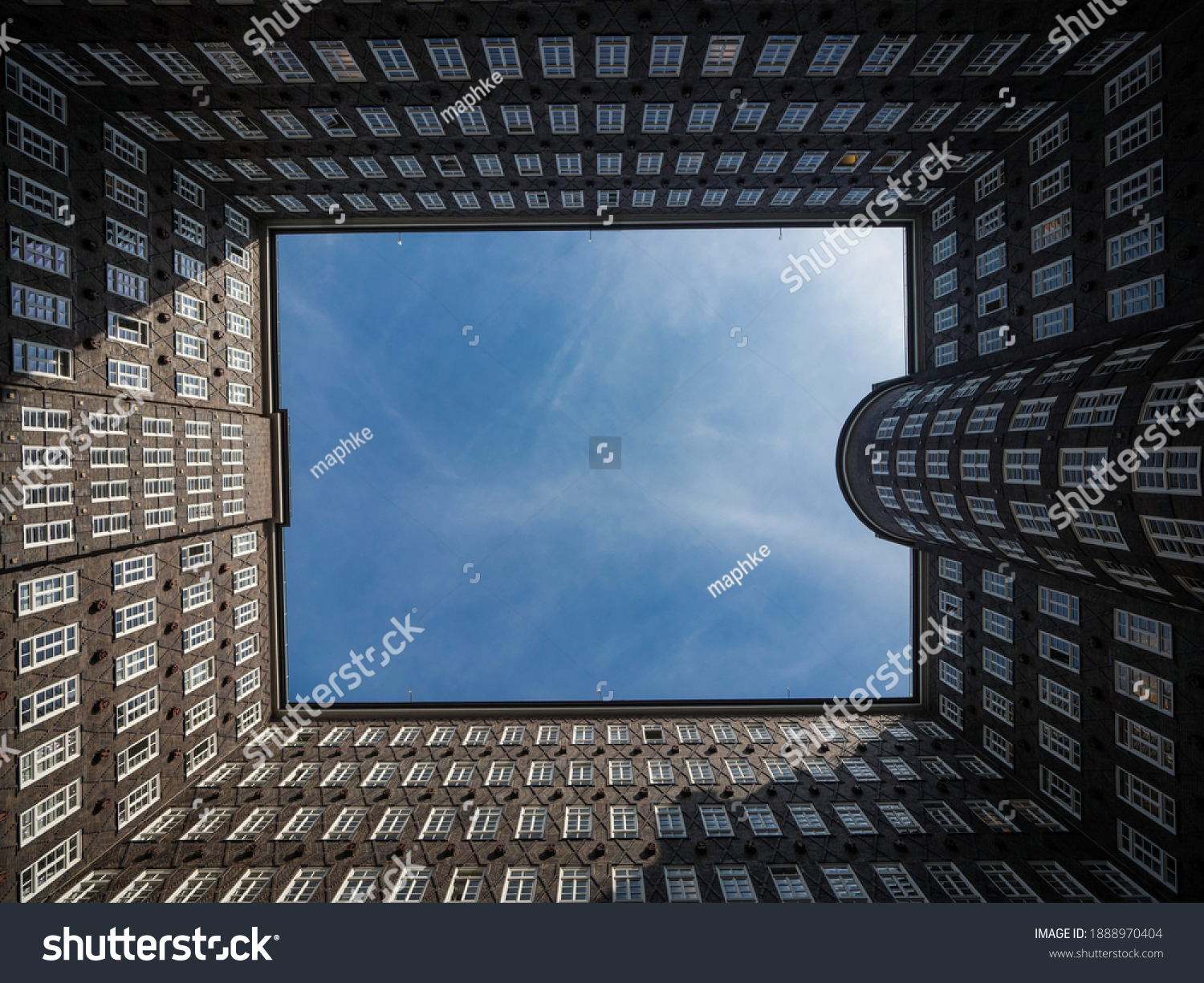 Inner courtyard facade of historical building Sprinkenhof Brick expressionist architecture Kontorhaus Hamburg Germany