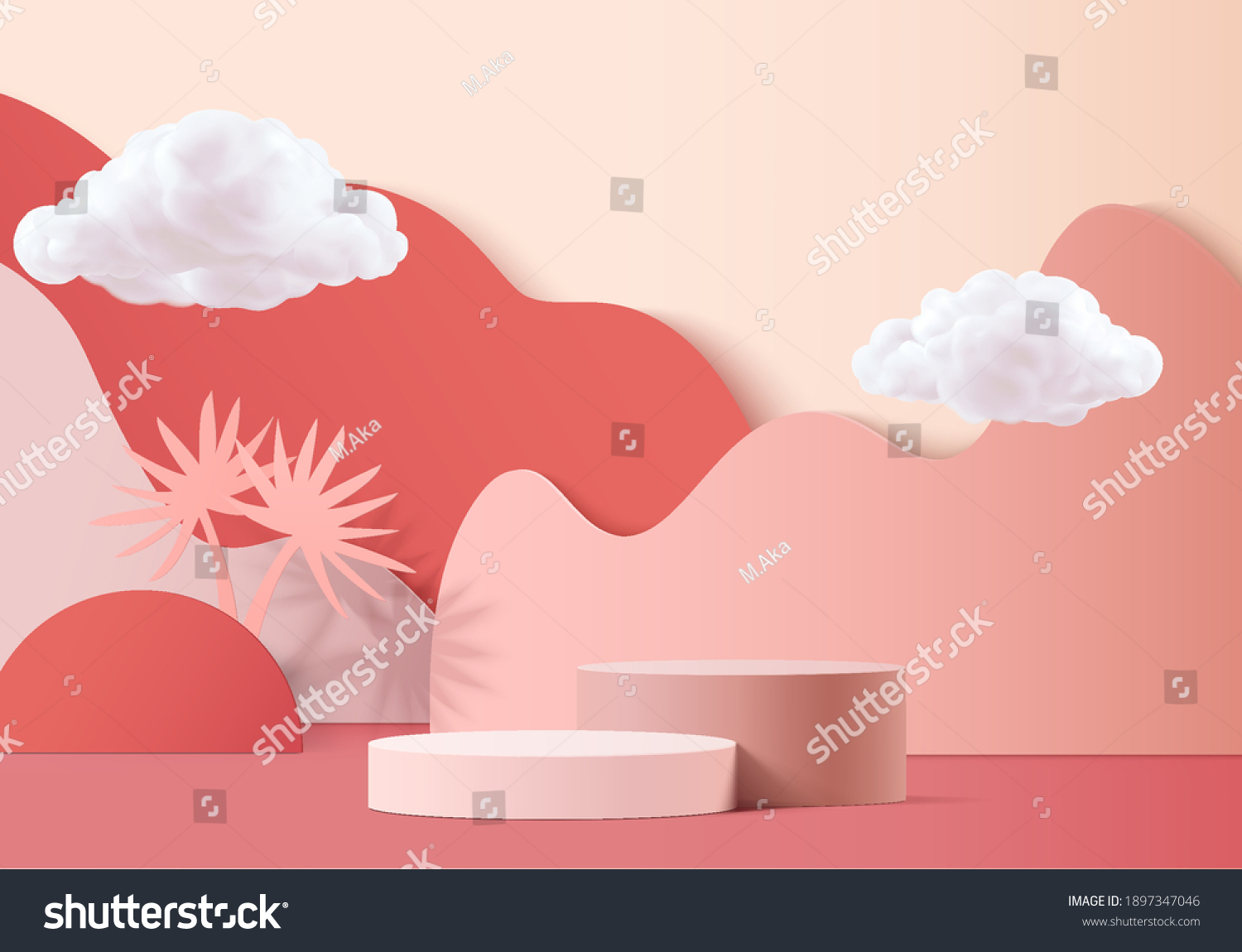 3d background product valentine podium in love platform. cloud background vector 3d rendering with cloud cylinder. podium stand to show cosmetic product. Stage romance showcase on pedestal red studio
