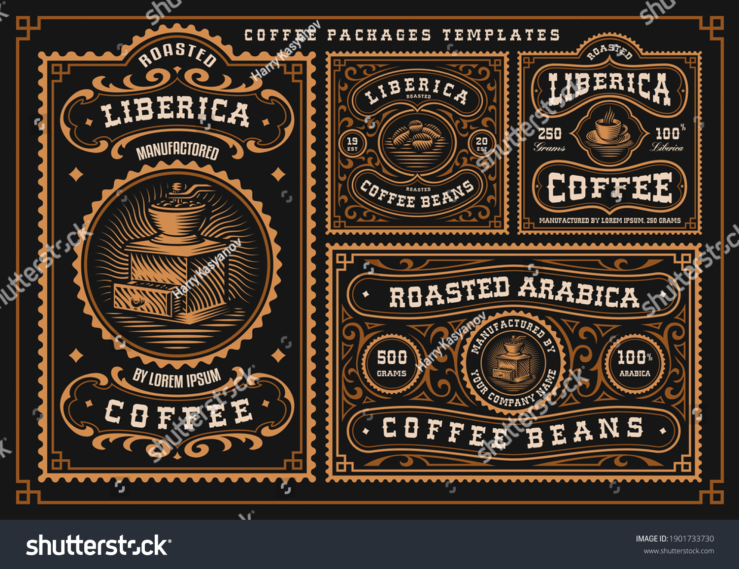 A bundle of vintage coffee labels  these designs can be used as coffee packages in retro style