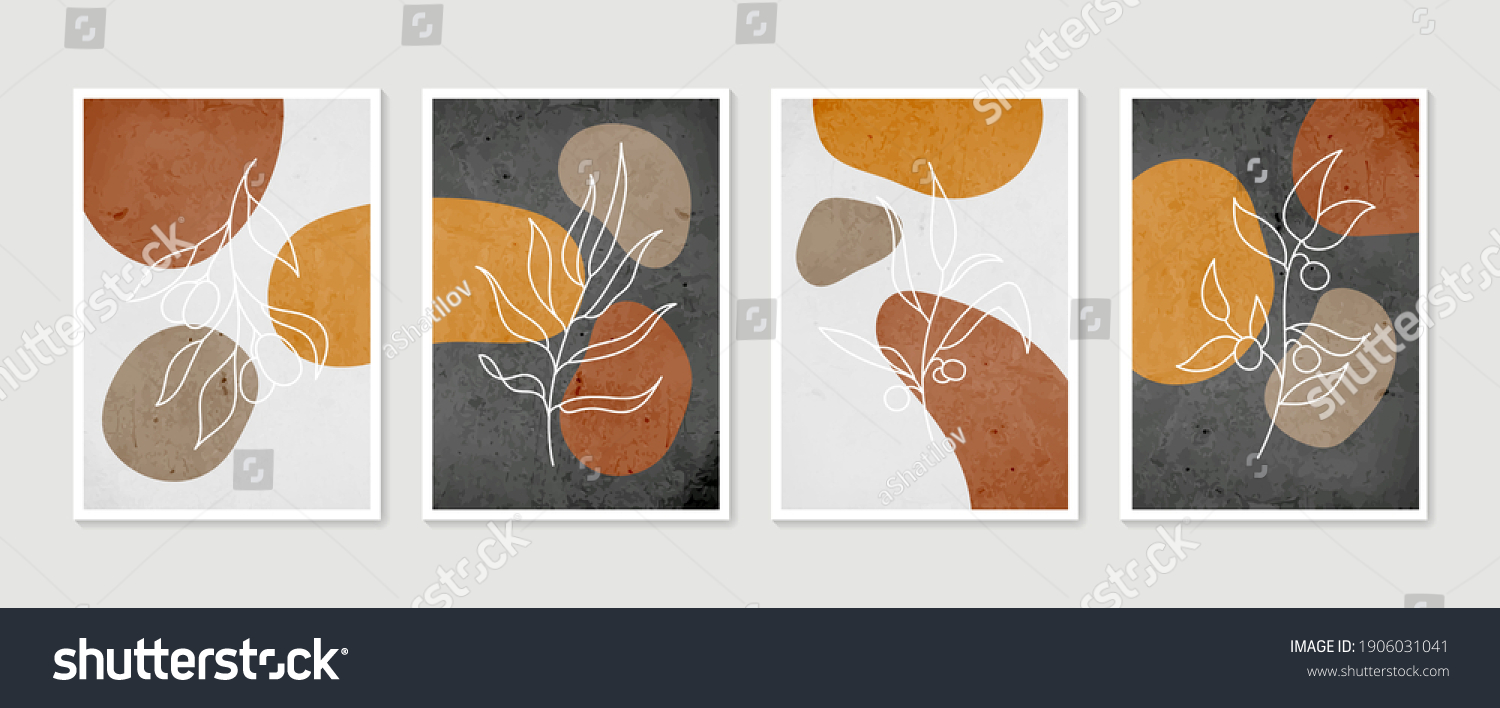 Botanical wall art set. Minimal and natural wall art. Boho foliage line