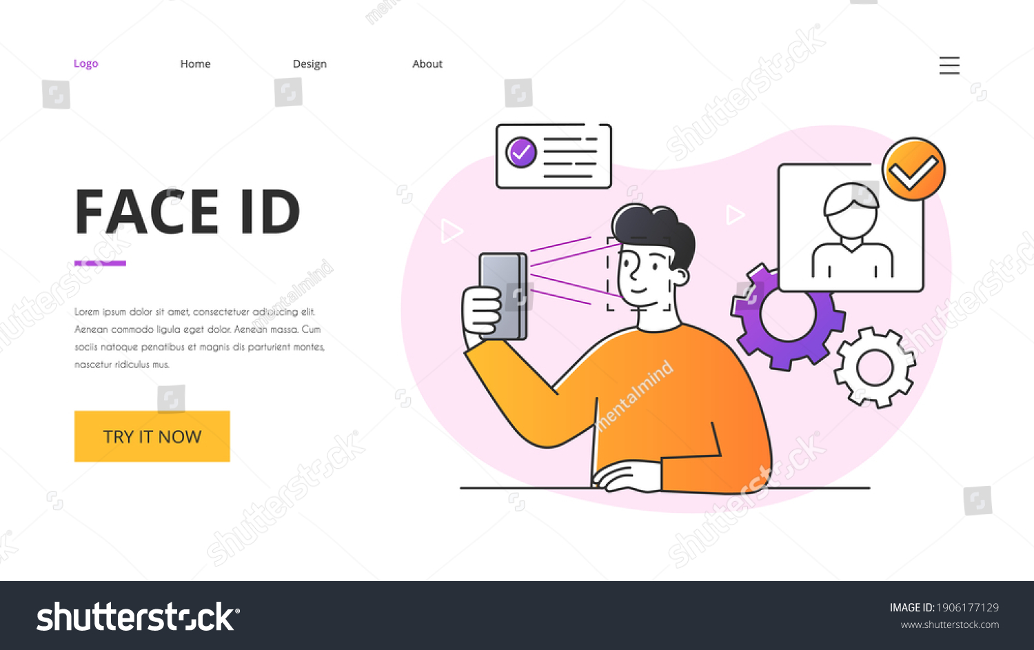 Identity verification concept. Outline minimal style flat cartoon vector illustration with fictional male character. Website  webpage  landing page template or layout