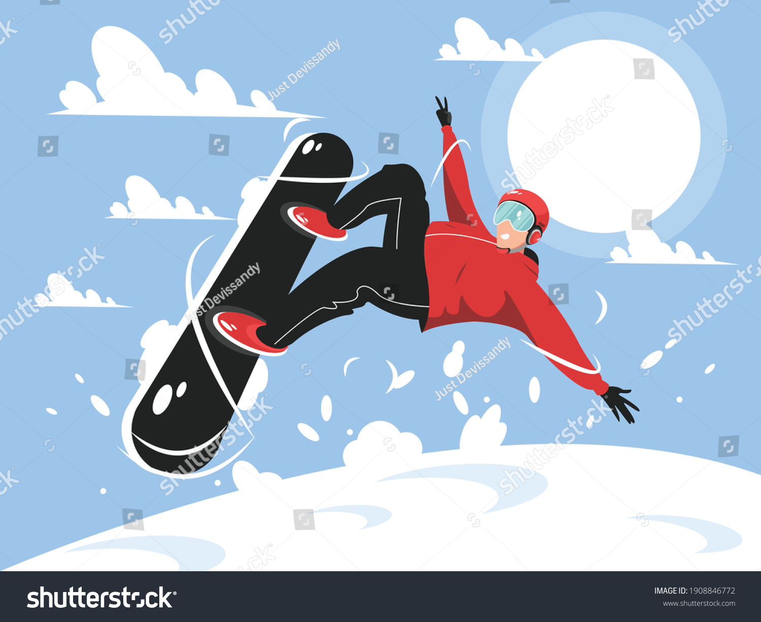 Snowboarder jumping with style Character Illustration