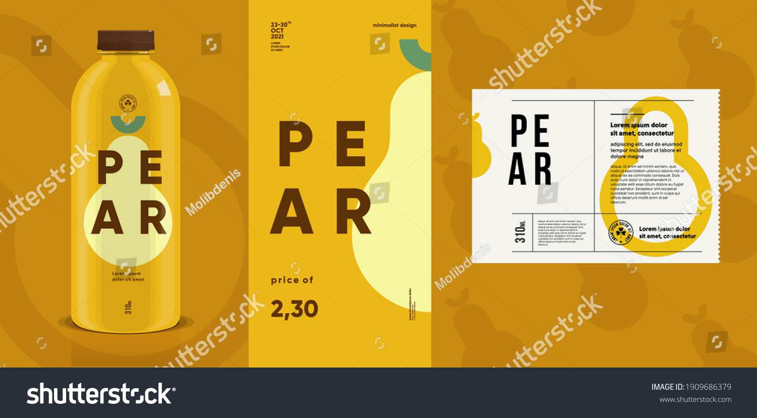 Pear. Flat vector illustration. Price tag  label  packaging and product poster. Label design template on a bottle. Minimalistic  modern label.