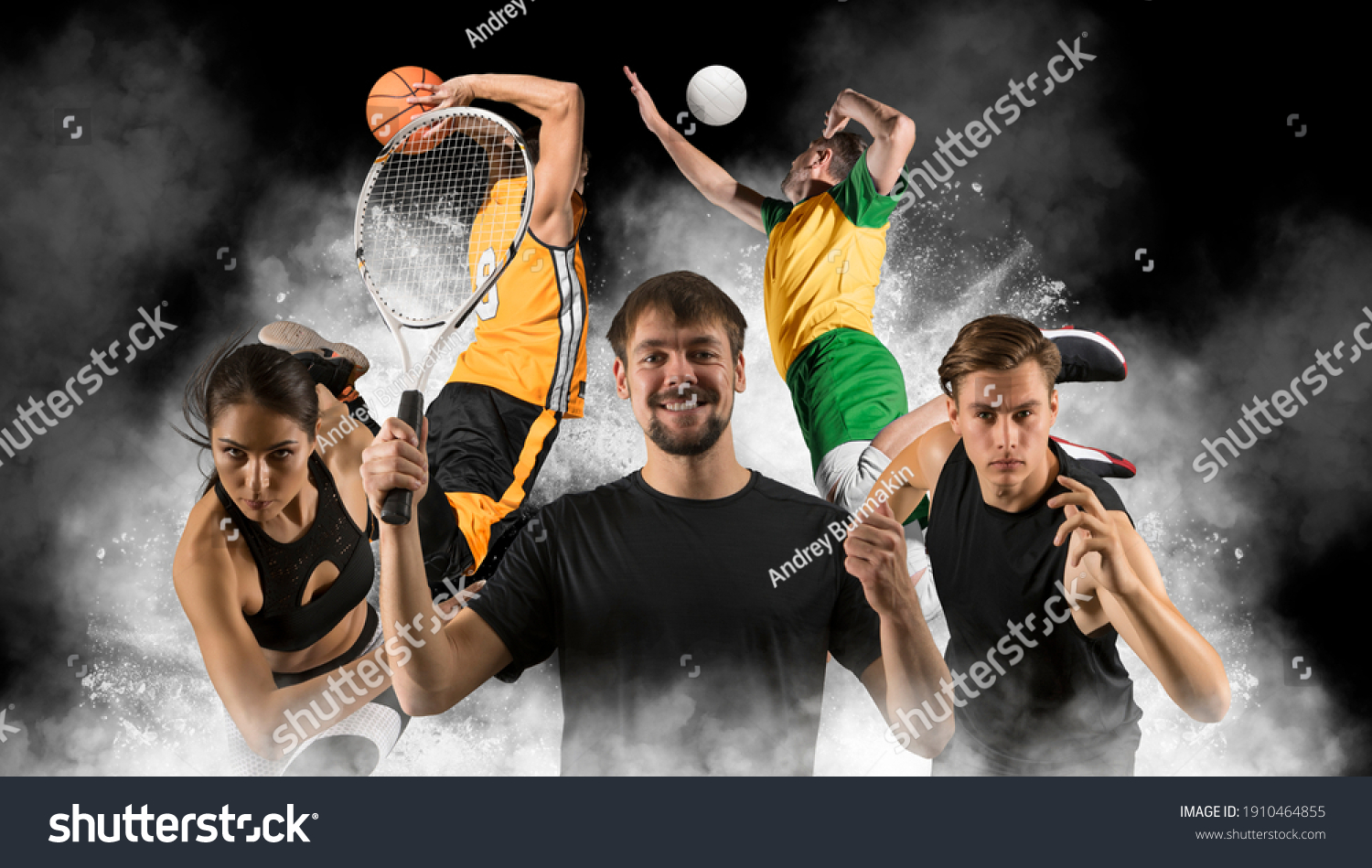 Sport collage. Fitness  tennis  volleyball  basketball. Sports banner 