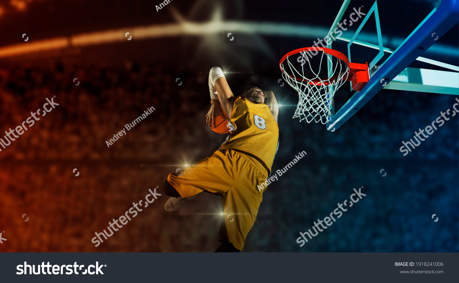 Basketball player players in action on arena background. Matte image