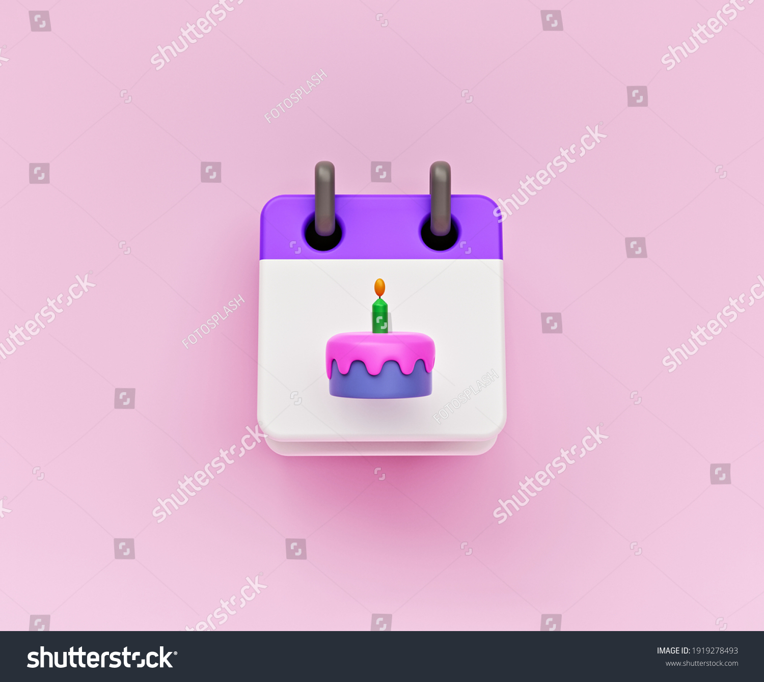 simple icon. calendar with cake. birthday date concept. 3d rendering