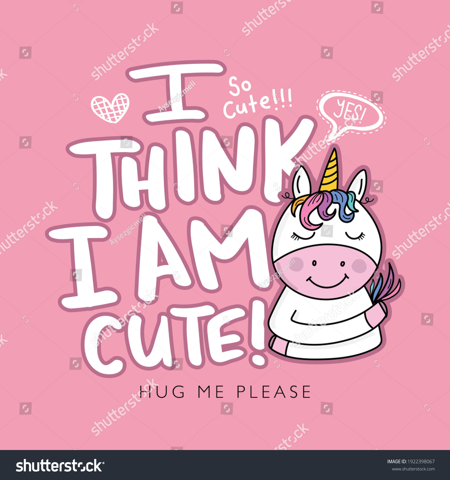 Unicorn drawing and text design for fashion graphics  t shirt prints  posters  stickers etc