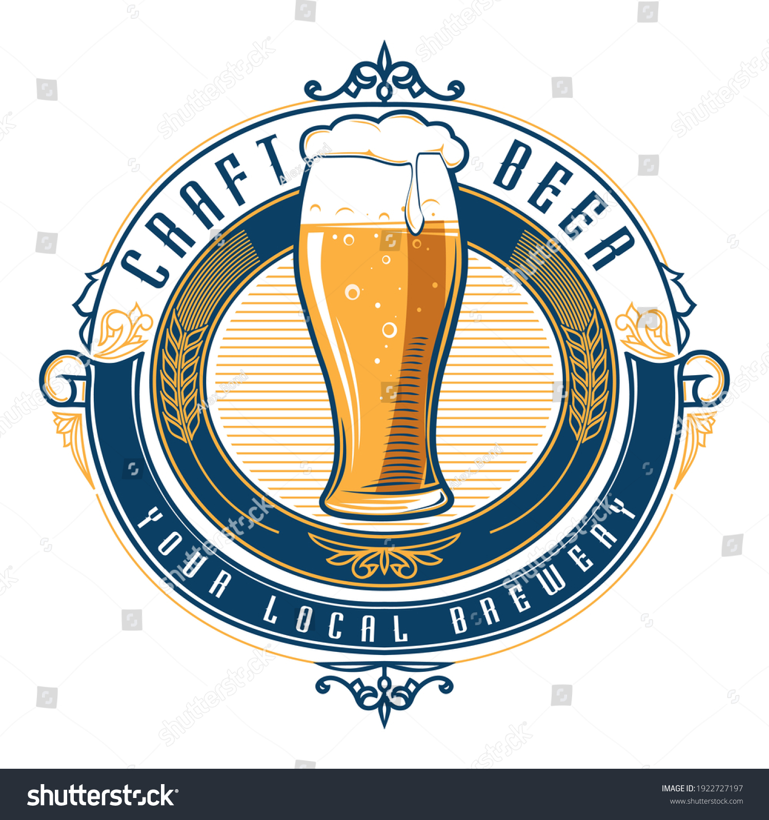 Craft beer - glass of beer decorative vintage emblem