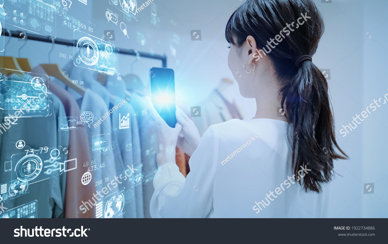 Woman scanning products with a smart phone. Retail as a Service. RaaS.